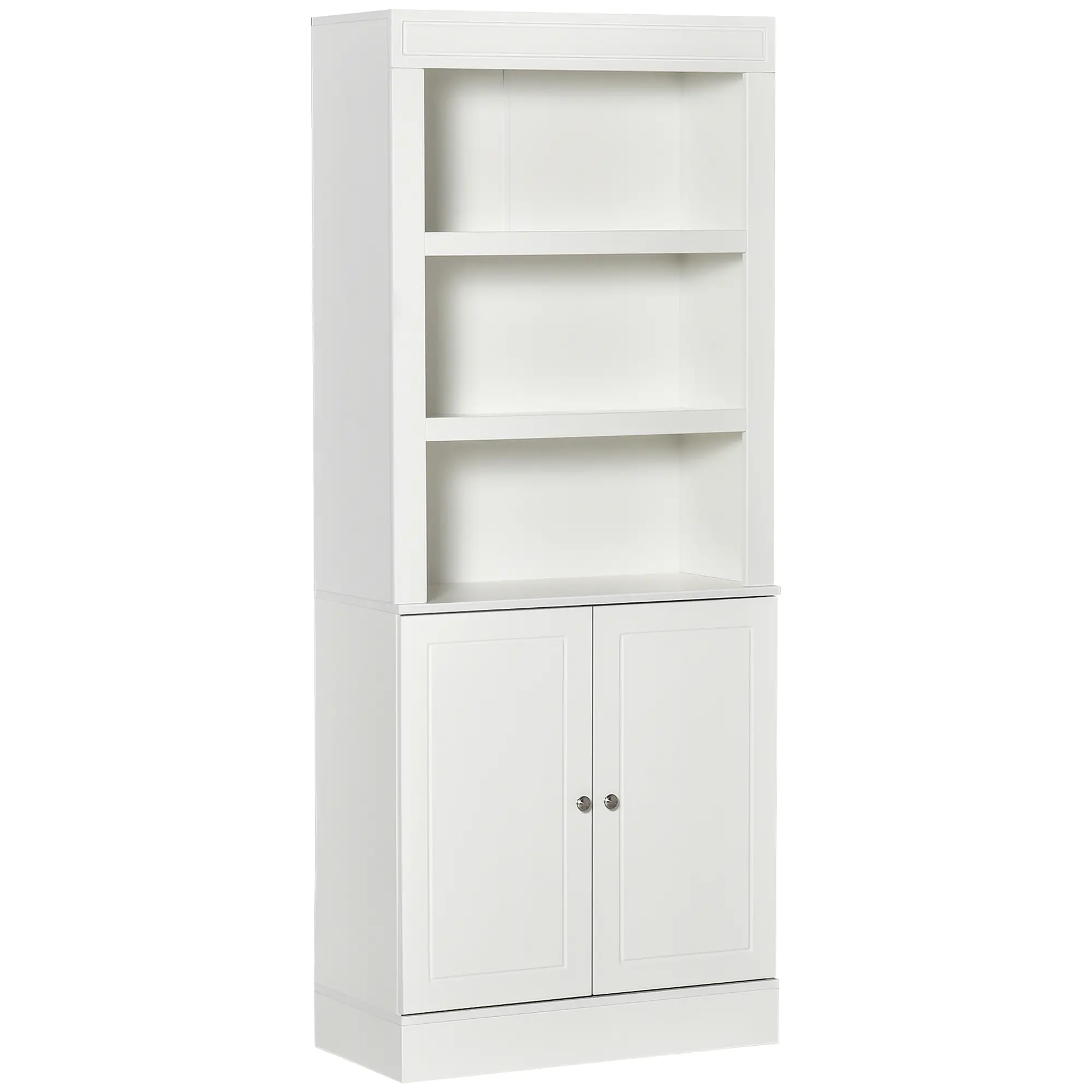 72" Kitchen Buffet, Hutch, Freestanding Cupboard, Wood Grain, White