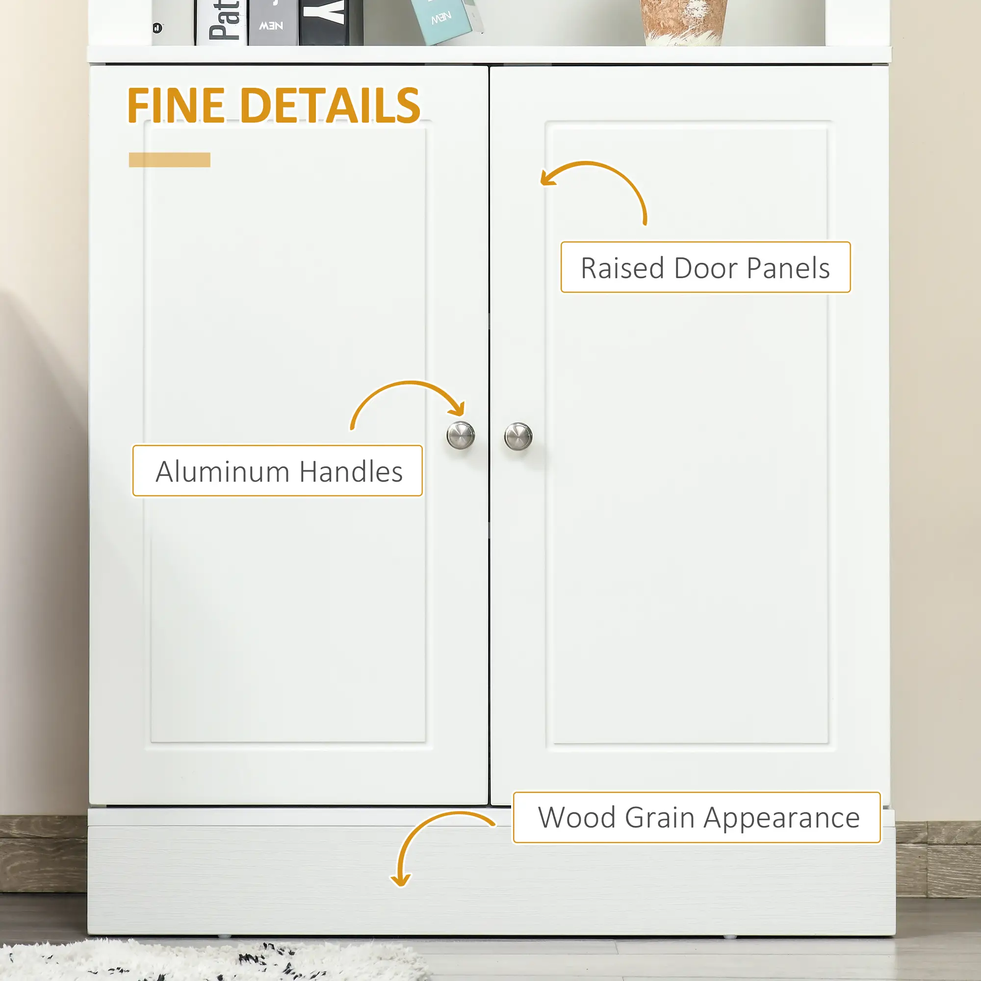 72" Kitchen Buffet, Hutch, Freestanding Cupboard, Wood Grain, White - Image 7