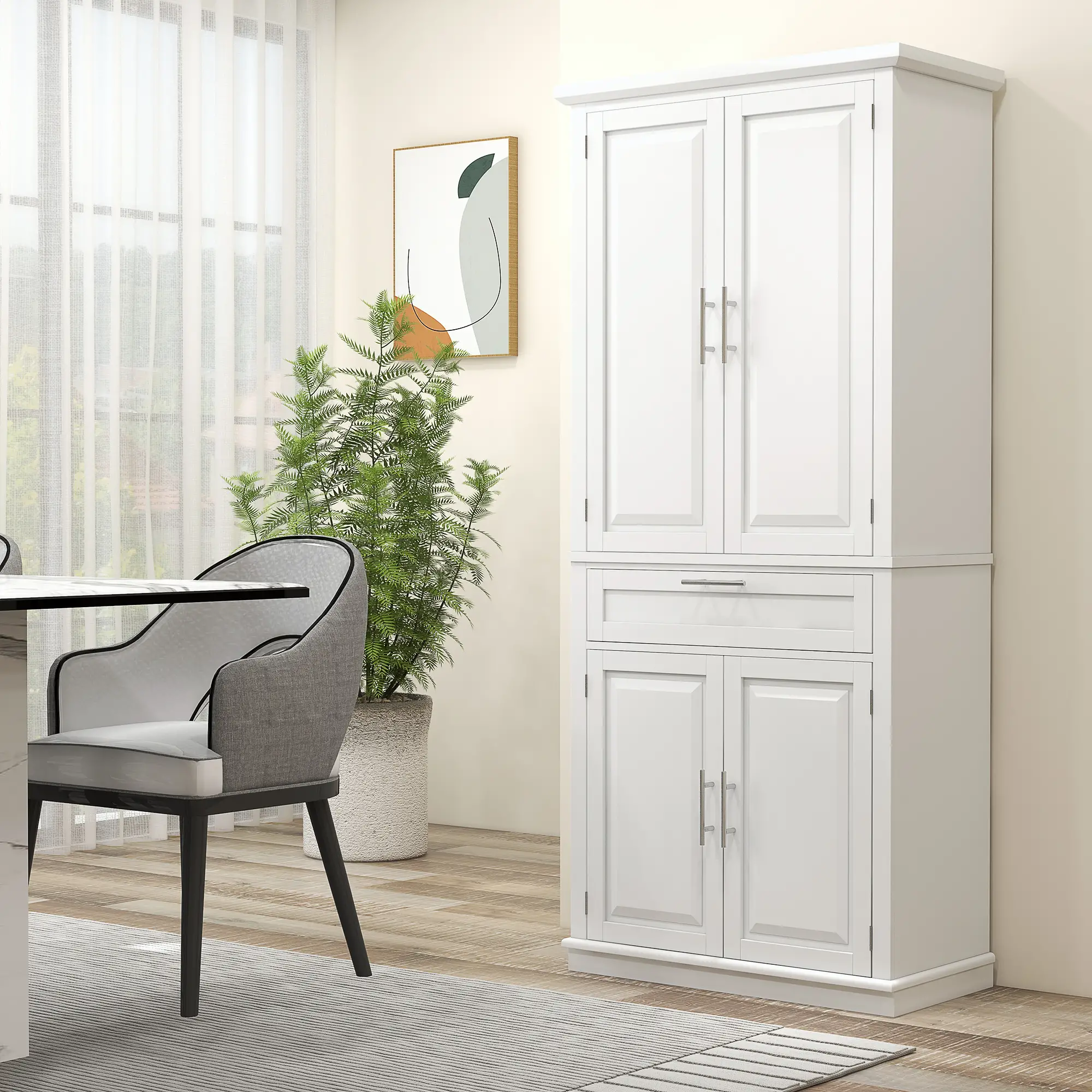 72" Kitchen Pantry Cabinet, 4-Door with Drawer, Adjustable Shelves, White - Image 2
