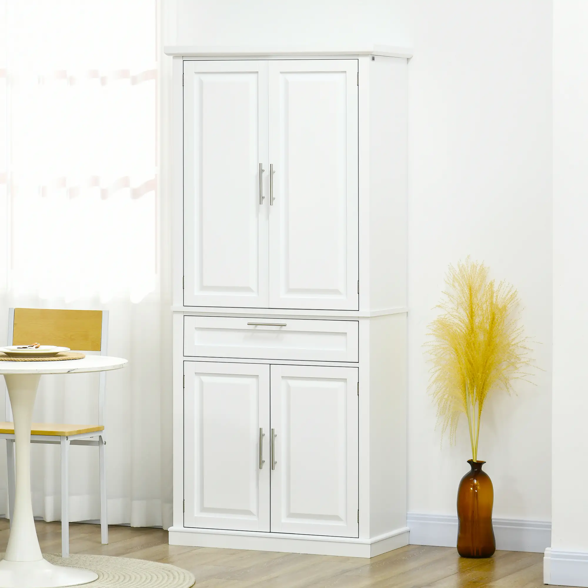 72" Kitchen Pantry Cabinet, 4-Door with Drawer, Adjustable Shelves, White - Image 8