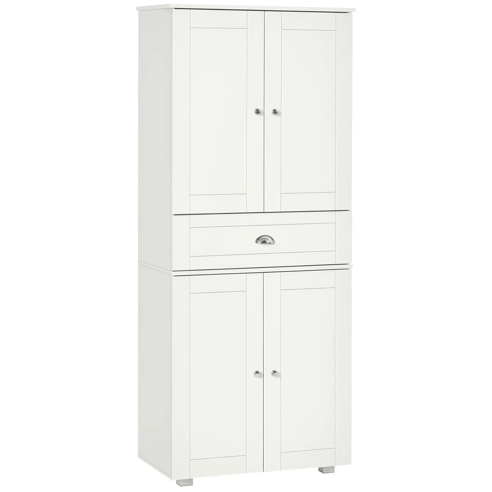 72" Kitchen Pantry Cabinet, 4 Doors, 3 Adjustable Shelves, White
