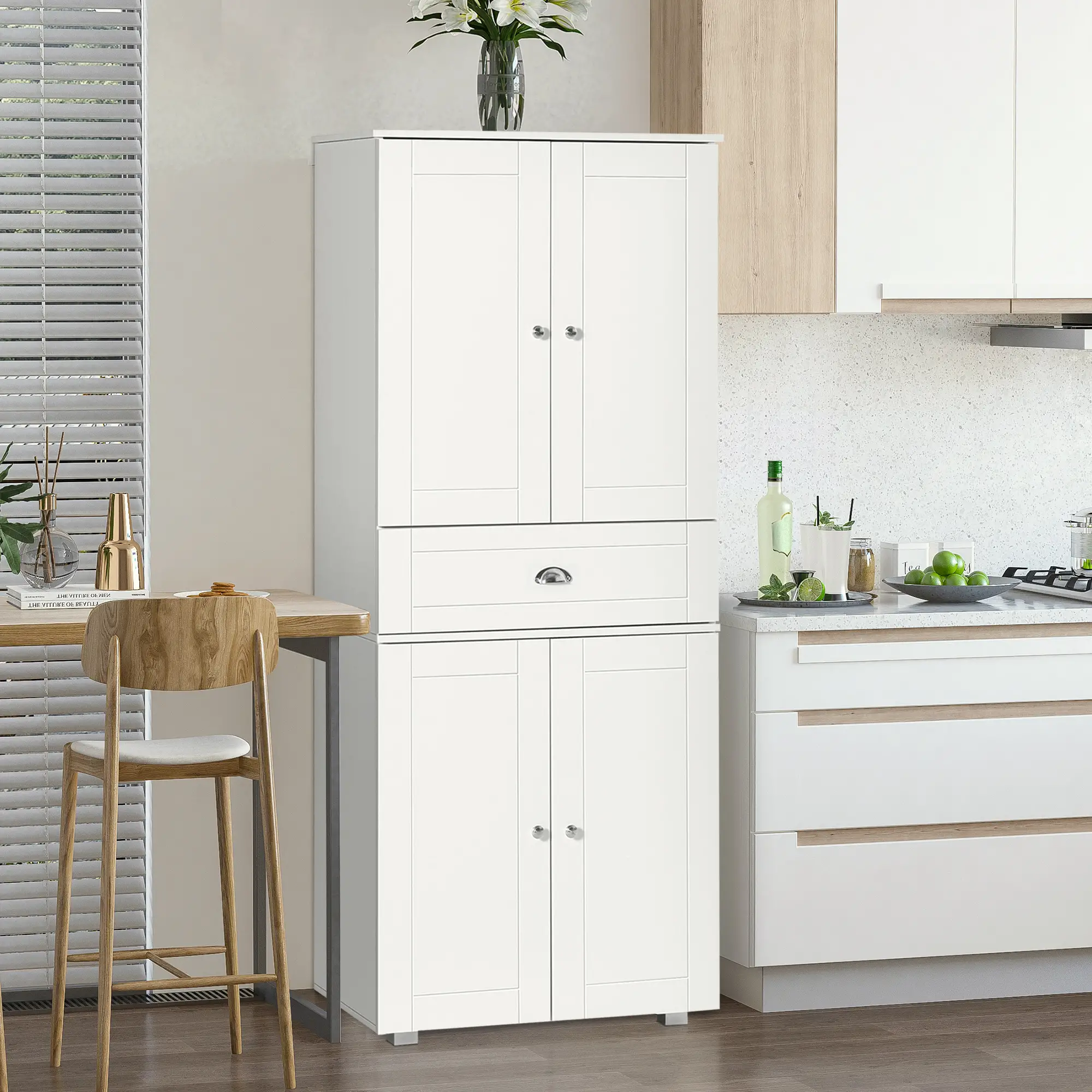 72" Kitchen Pantry Cabinet, 4 Doors, 3 Adjustable Shelves, White - Image 2