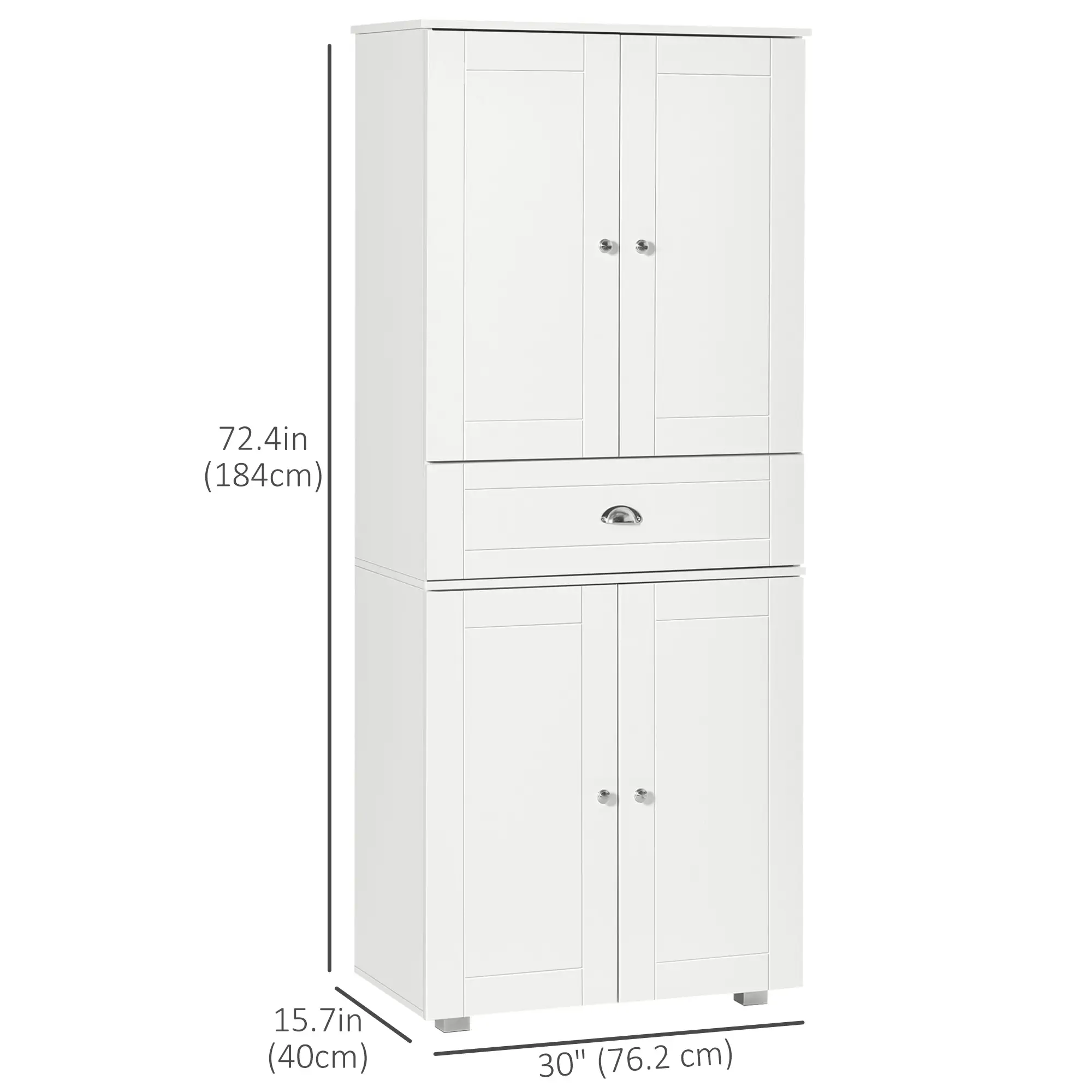 72" Kitchen Pantry Cabinet, 4 Doors, 3 Adjustable Shelves, White - Image 3