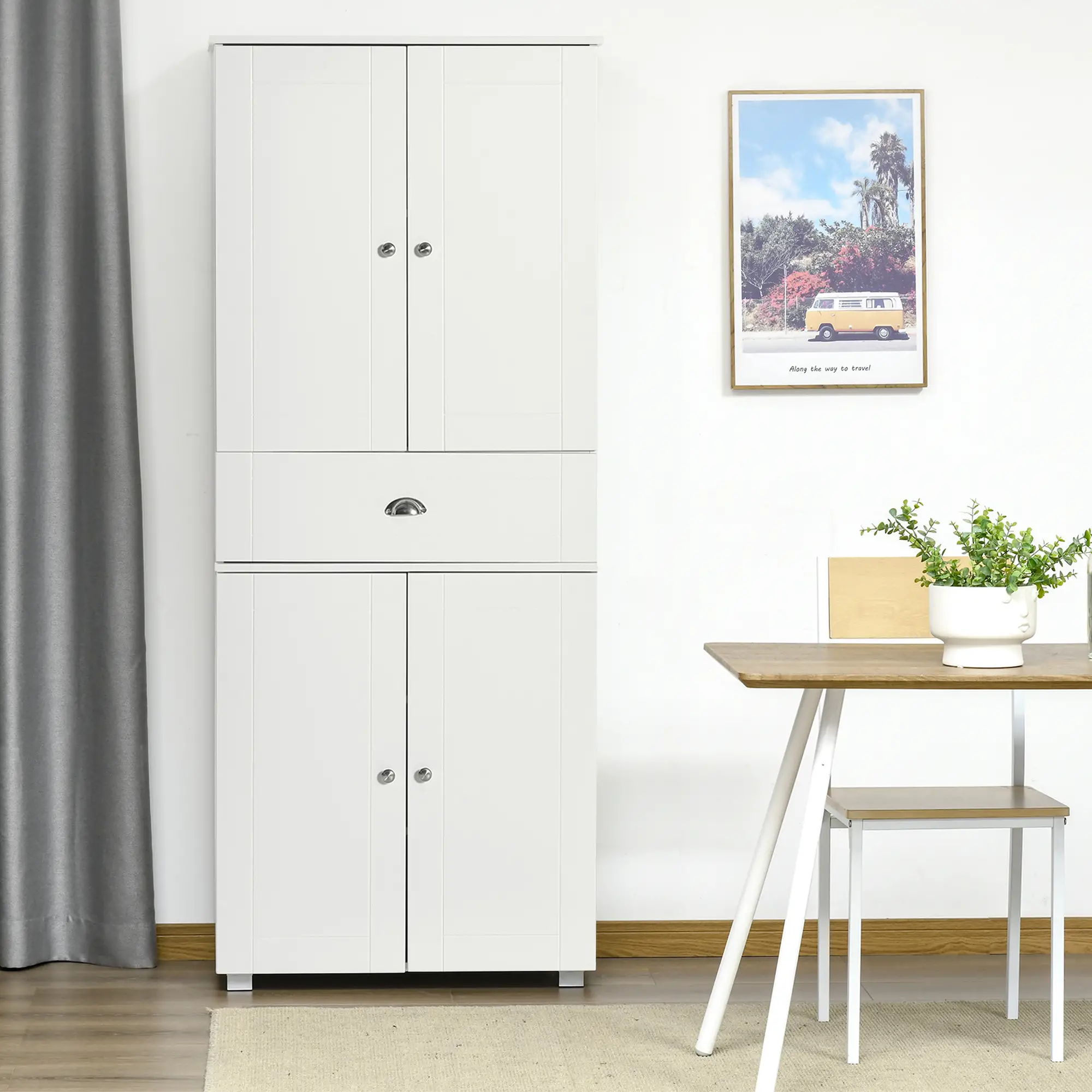 72" Kitchen Pantry Cabinet, 4 Doors, 3 Adjustable Shelves, White - Image 8