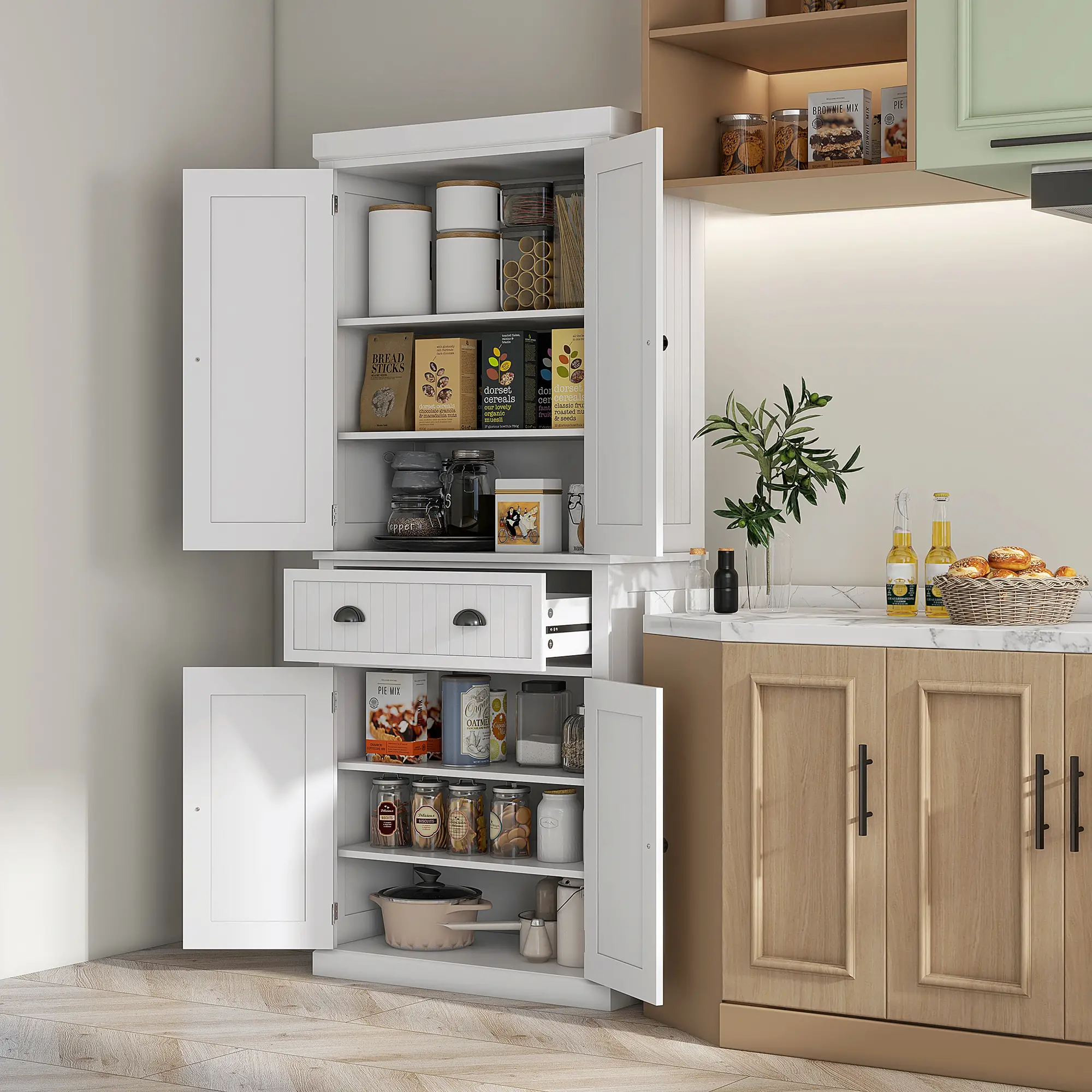 72" Kitchen Pantry, Freestanding Storage Cabinet, White - Image 2