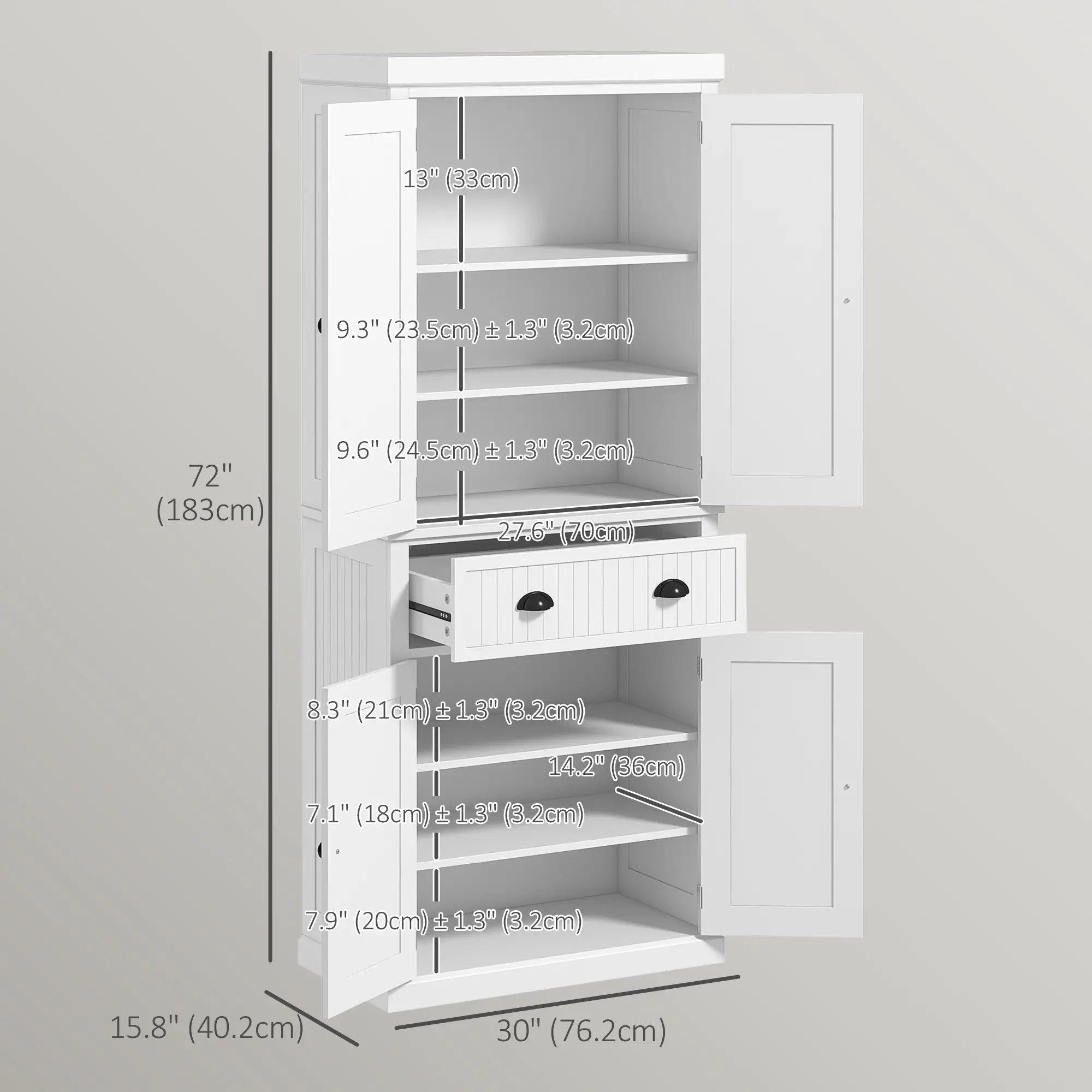 72" Kitchen Pantry, Freestanding Storage Cabinet, White - Image 3