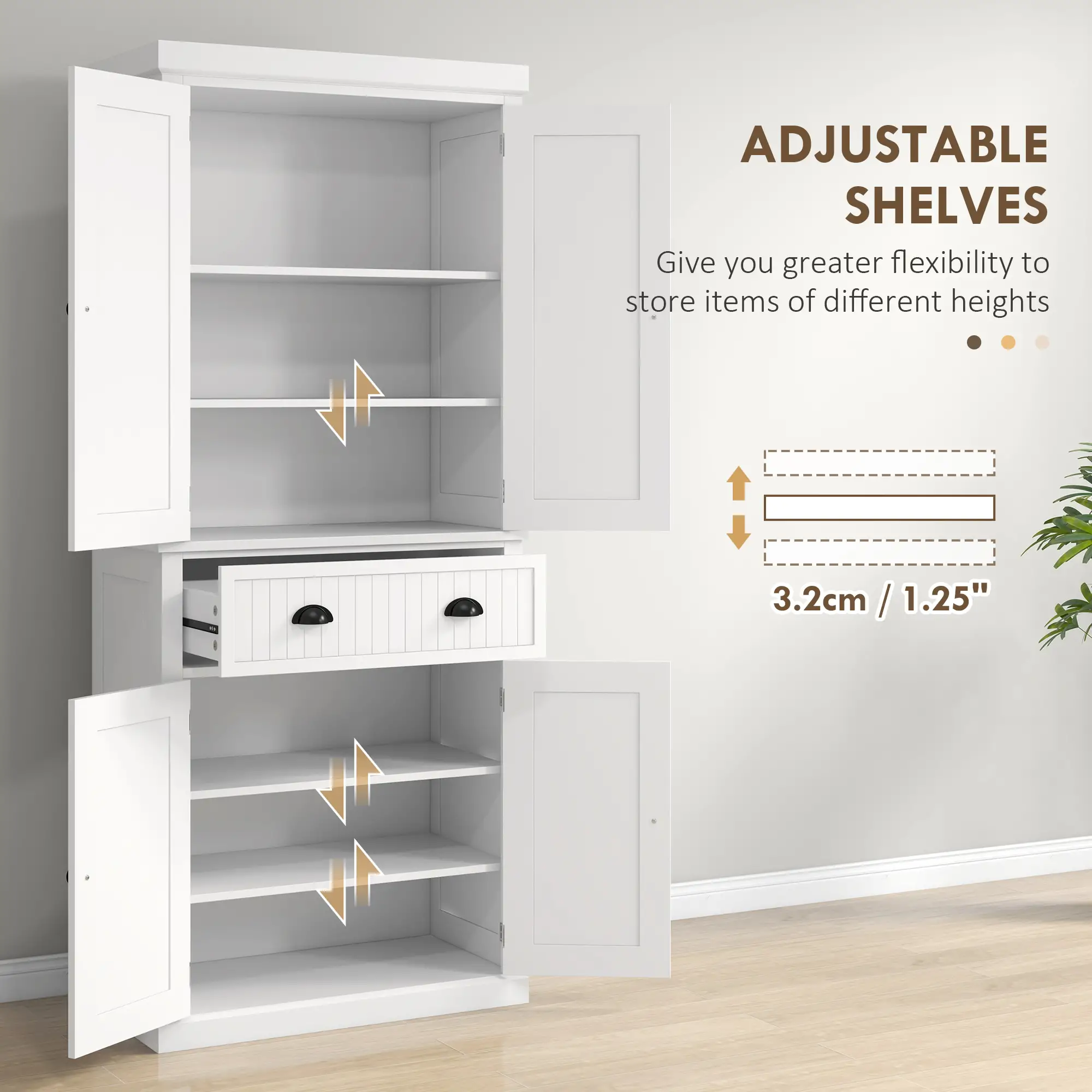 72" Kitchen Pantry, Freestanding Storage Cabinet, White - Image 5