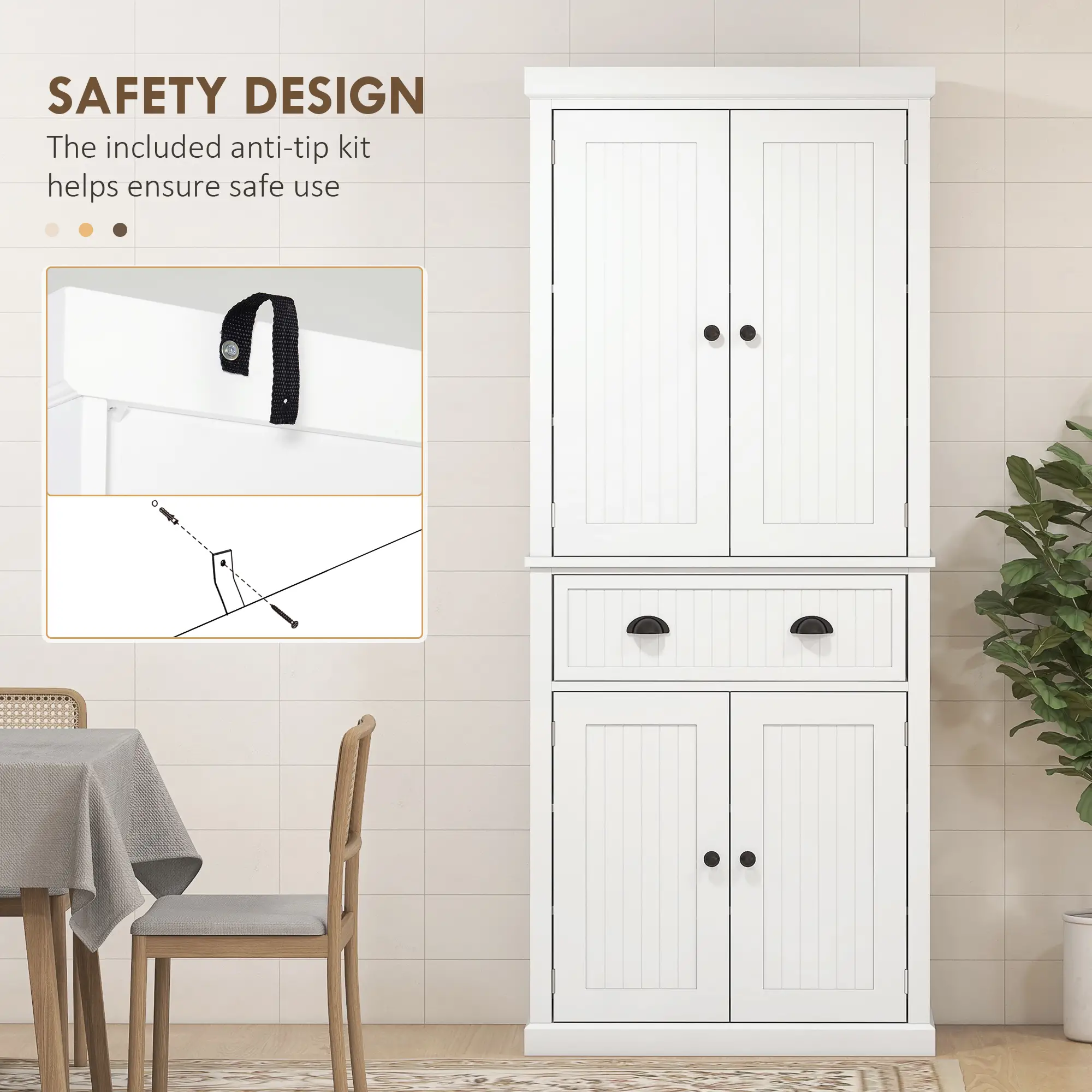 72" Kitchen Pantry, Freestanding Storage Cabinet, White - Image 6