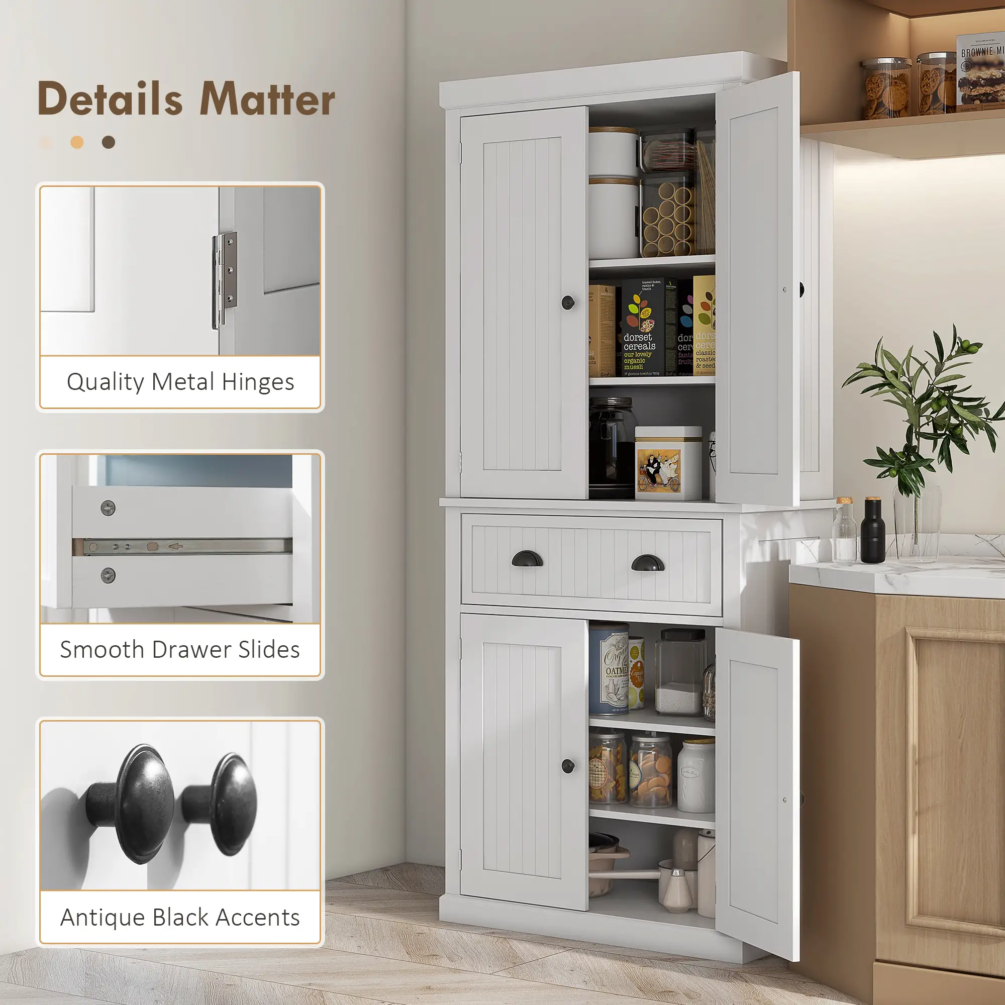 72" Kitchen Pantry, Freestanding Storage Cabinet, White - Image 7