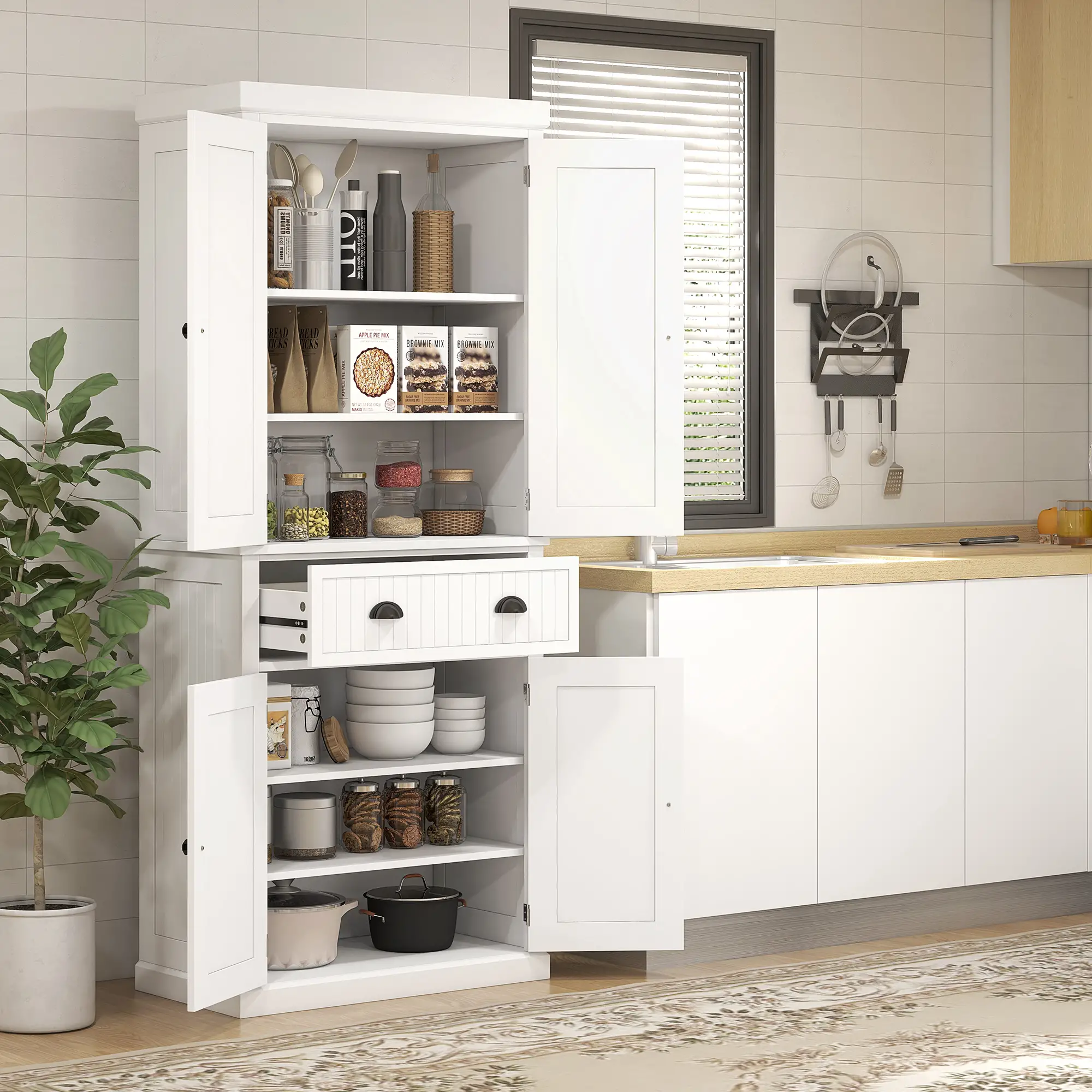72" Kitchen Pantry, Freestanding Storage Cabinet, White - Image 8