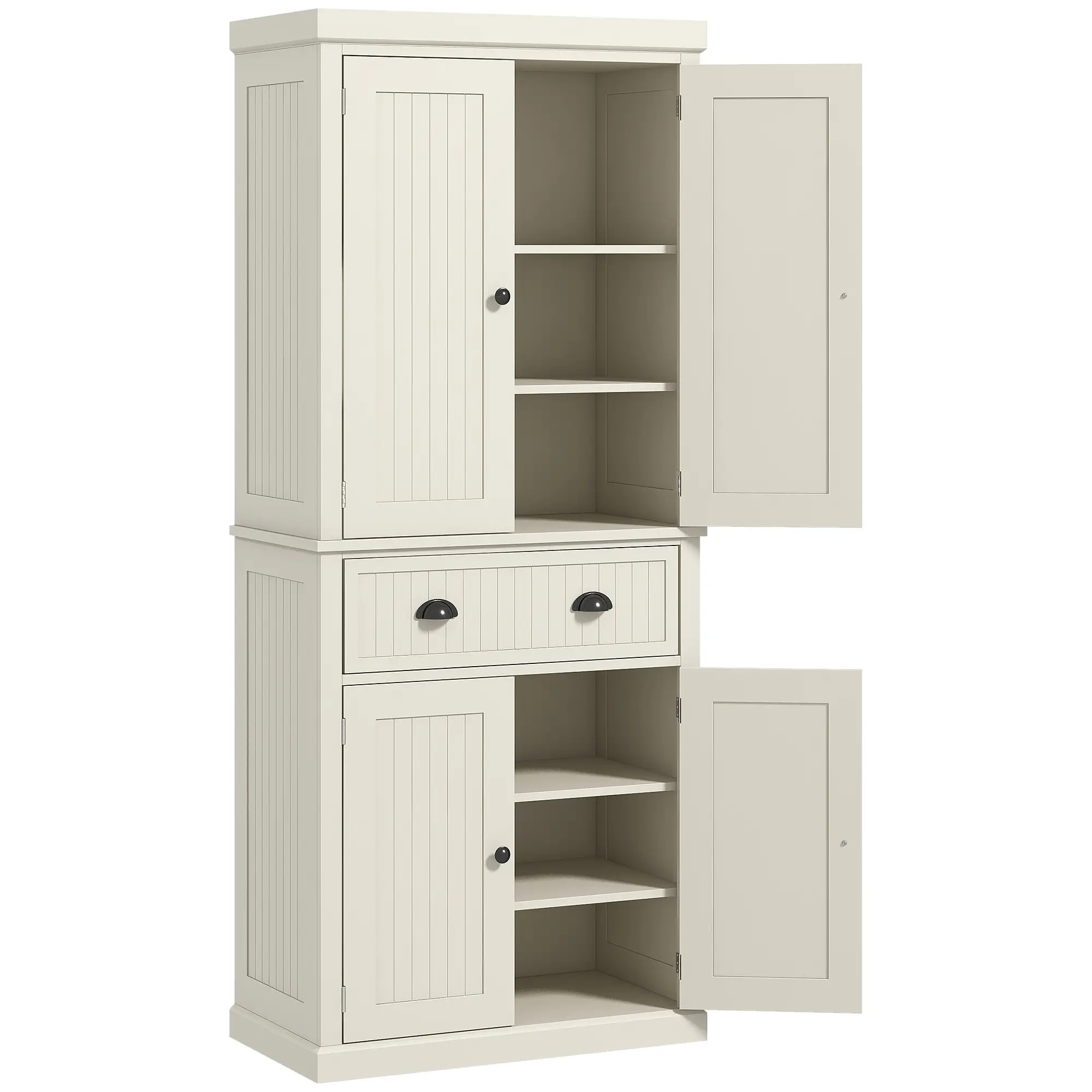 72" Kitchen Pantry, Storage Cabinet with Drawer, Doors, Cream White