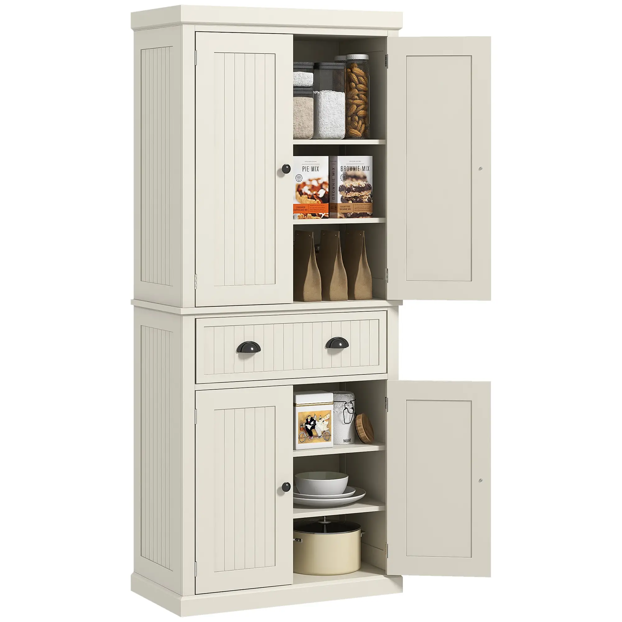 72" Kitchen Pantry, Storage Cabinet with Drawer, Doors, Cream White - Image 11