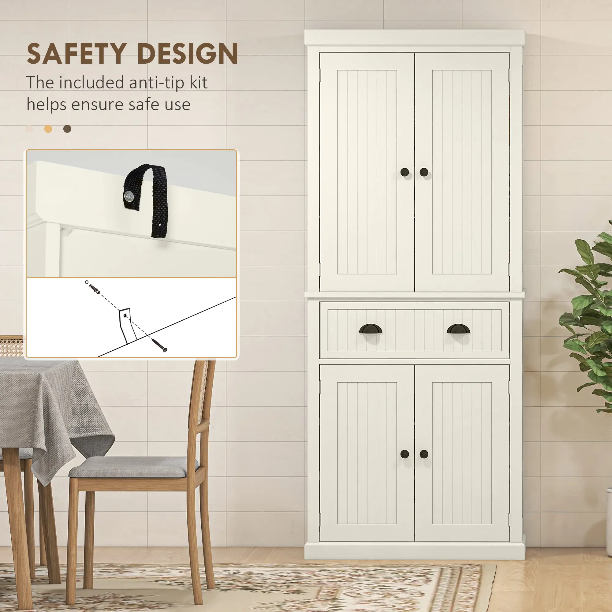 72" Kitchen Pantry, Storage Cabinet with Drawer, Doors, Cream White - Image 6
