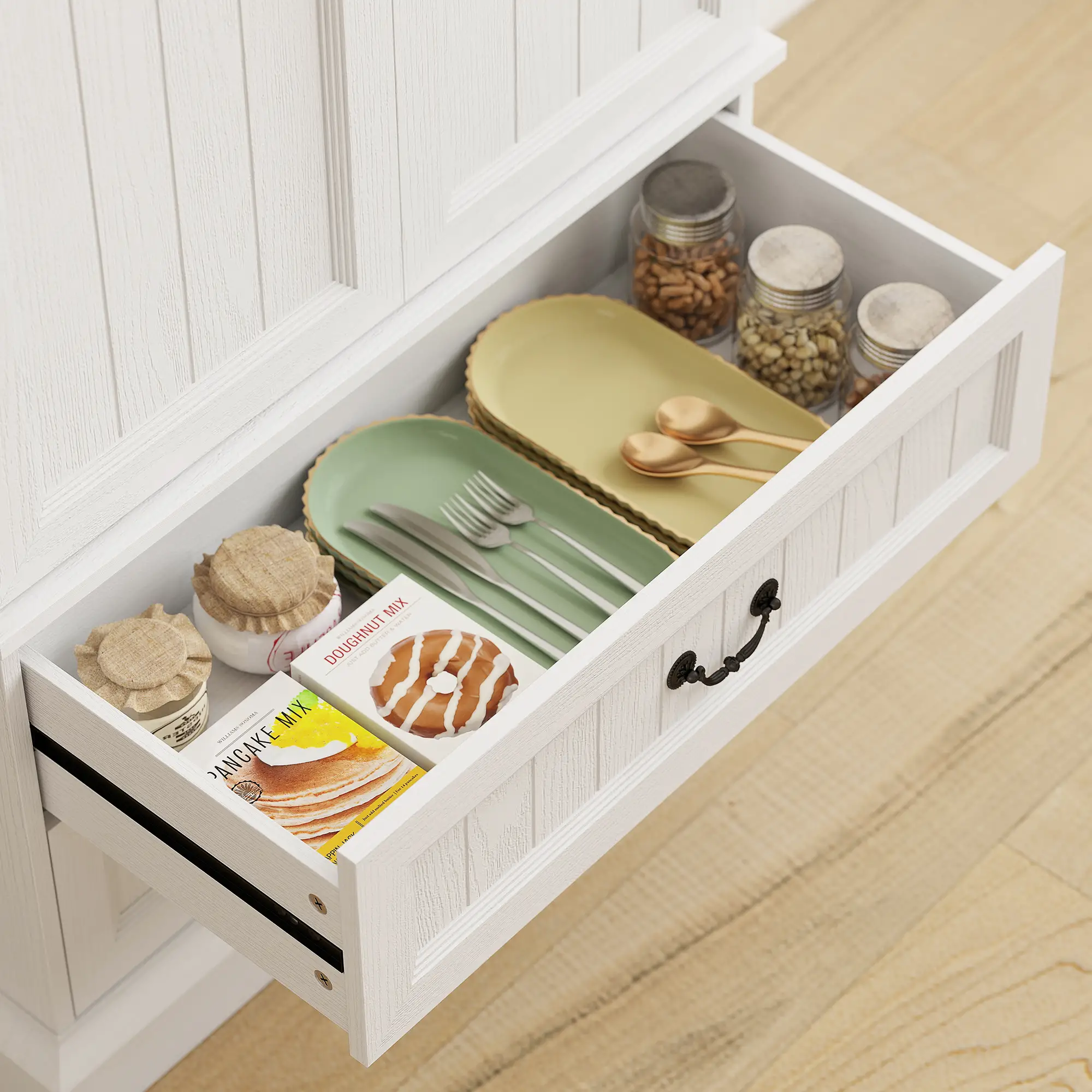 72" LED Kitchen Pantry Cabinet, 10 Door Shelves, 2 Drawers, White - Image 10