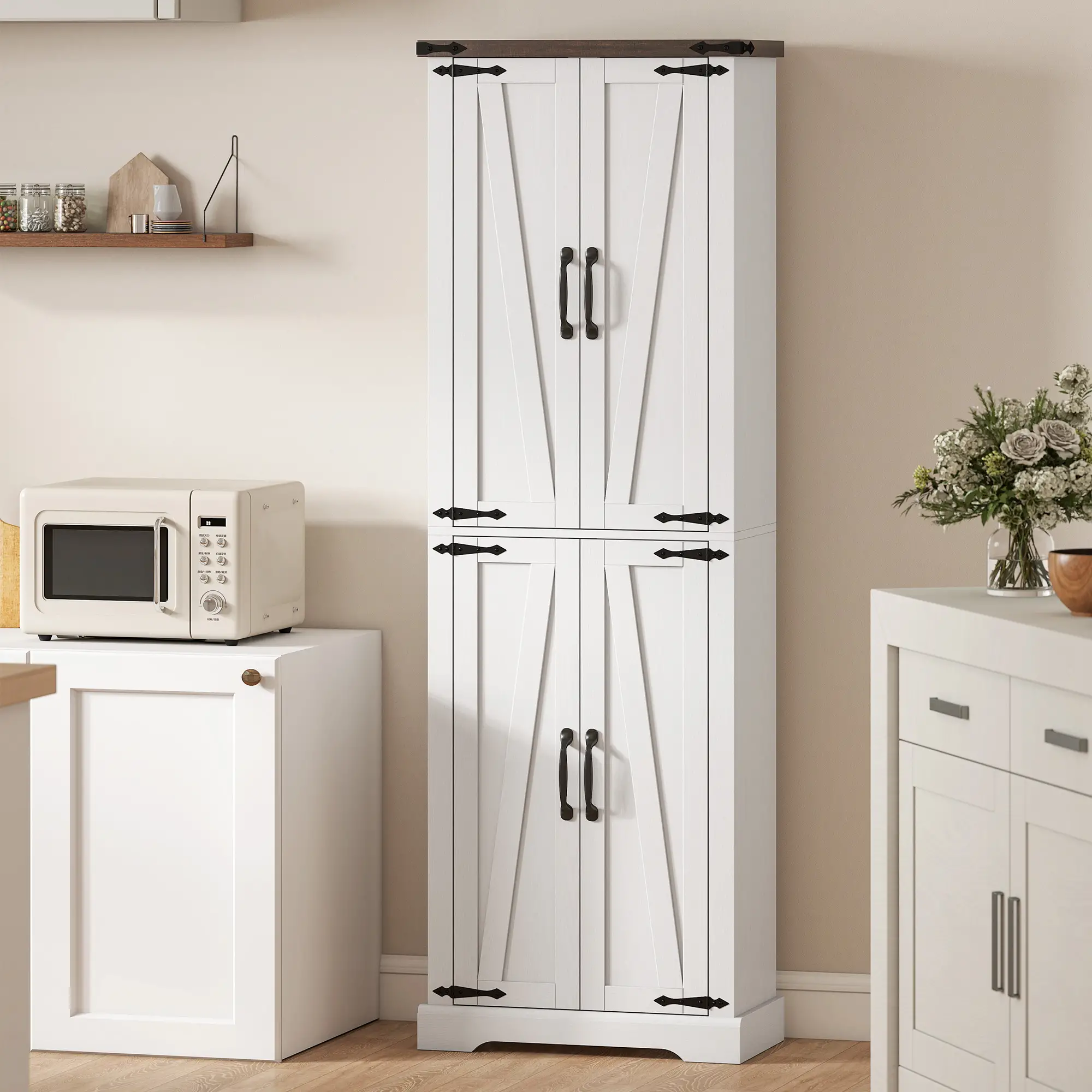 72" Pantry Cabinet, Farmhouse Kitchen Storage, Adjustable Shelves, White - Image 10