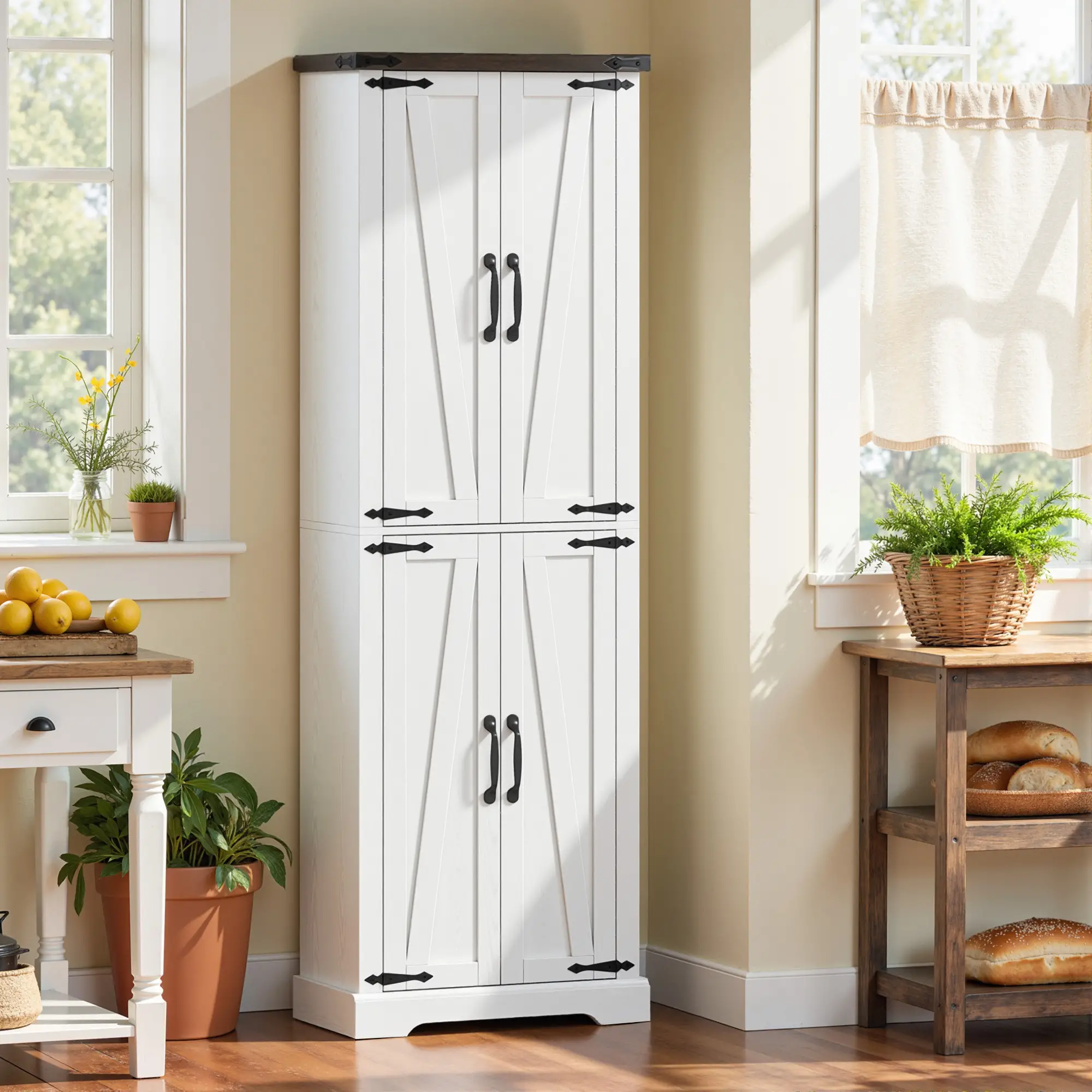 72" Pantry Cabinet, Farmhouse Kitchen Storage, Adjustable Shelves, White - Image 9