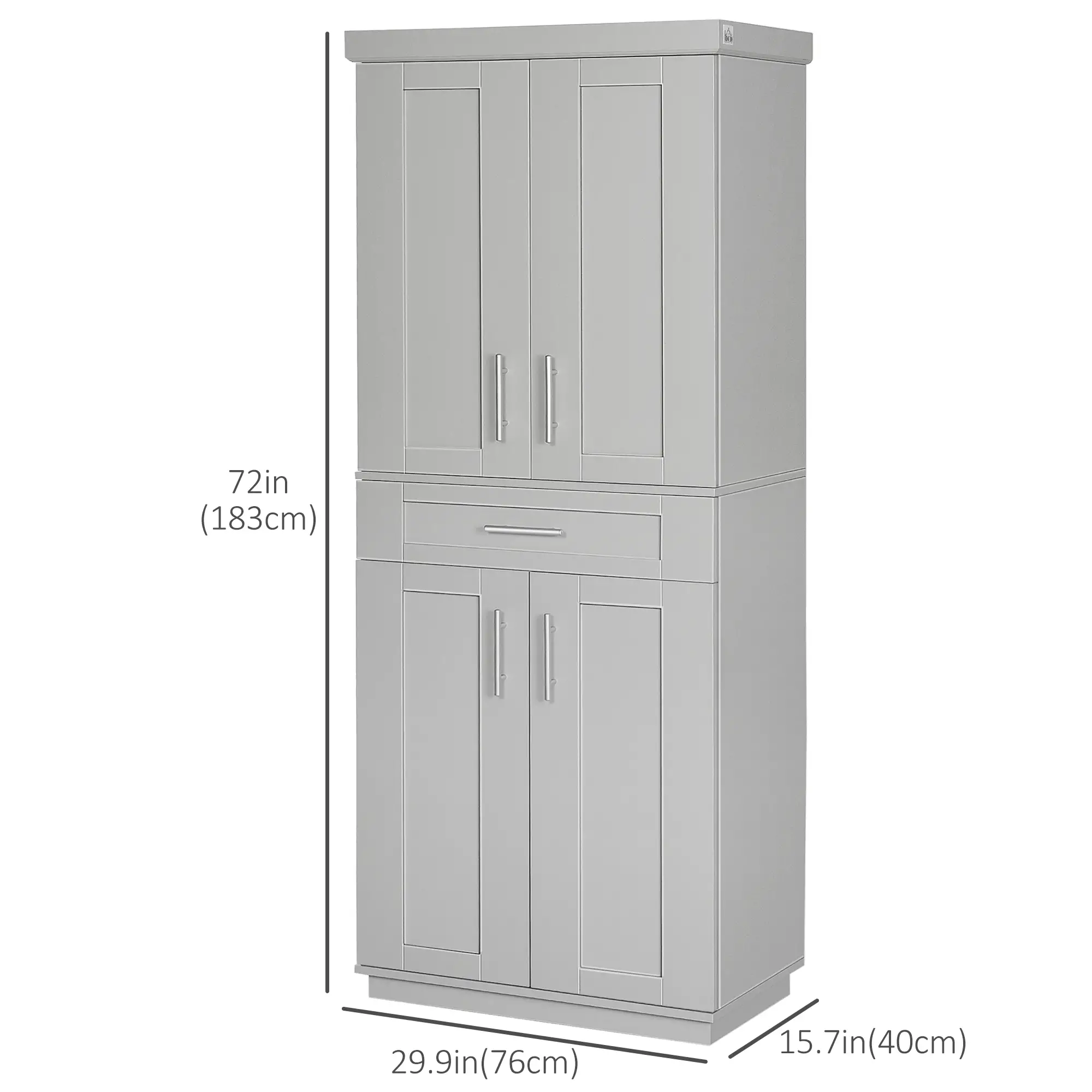 72" Storage Cabinet, Kitchen Pantry with 4 Doors, Drawer, 3 Shelves, Grey - Image 3