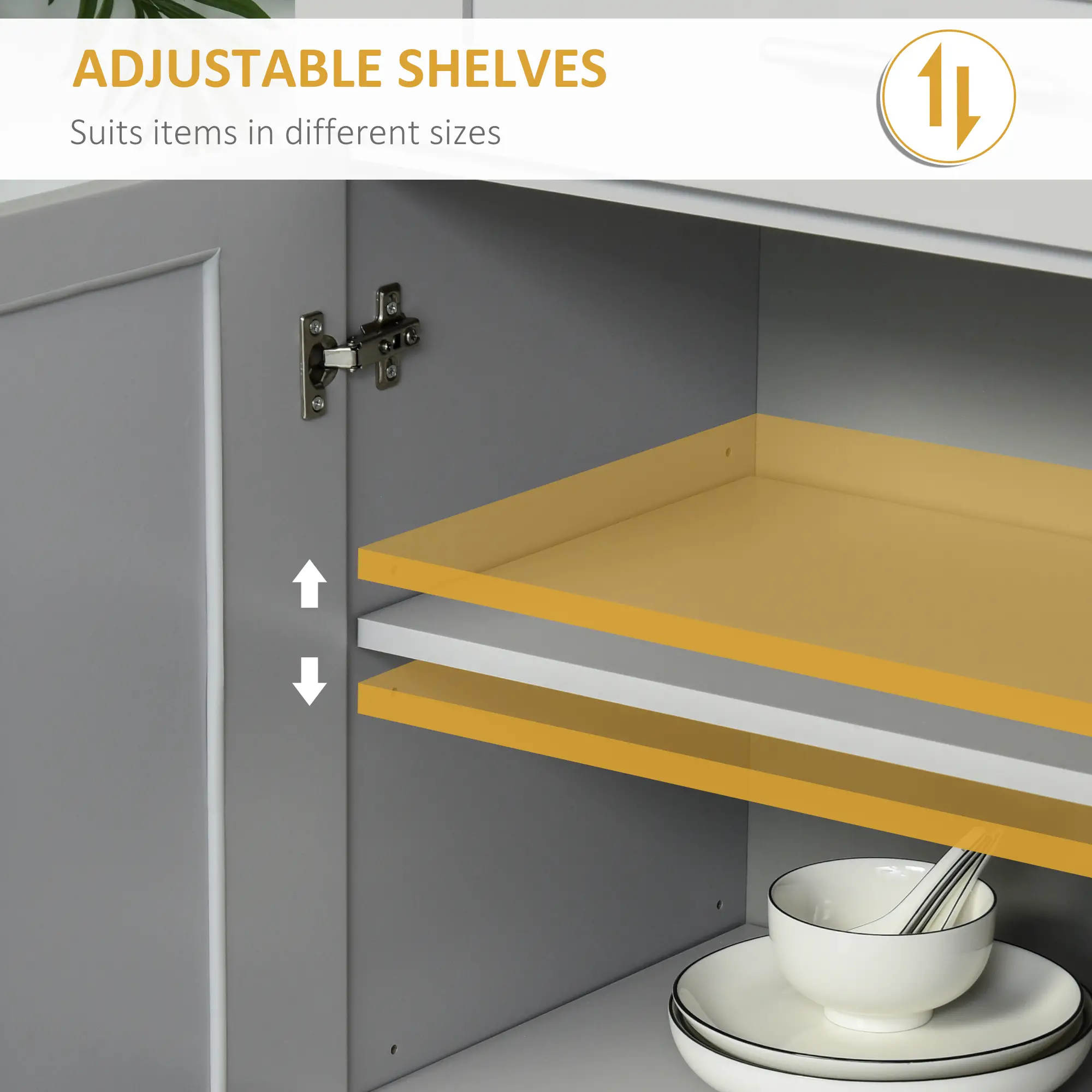 72" Storage Cabinet, Kitchen Pantry with 4 Doors, Drawer, 3 Shelves, Grey - Image 6
