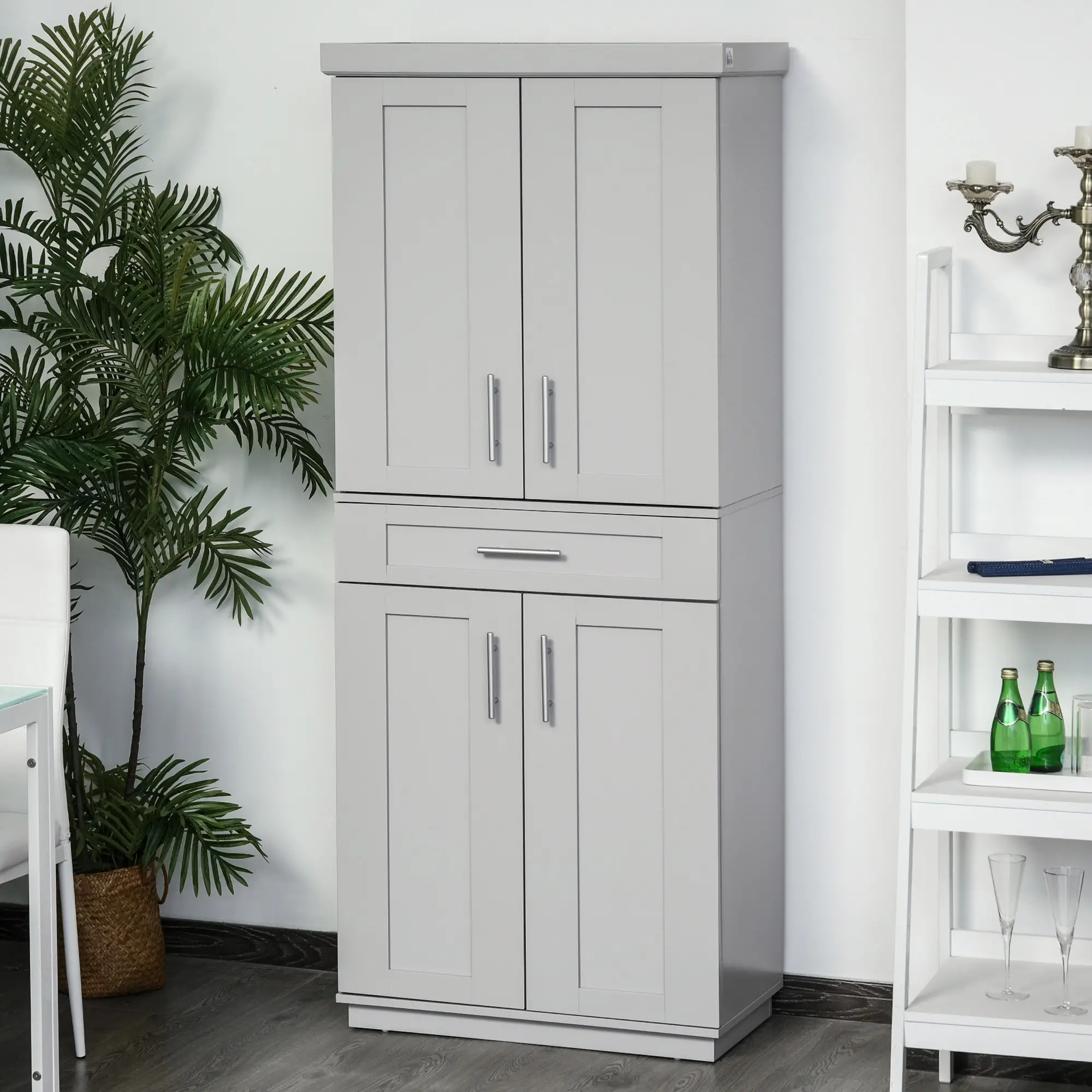 72" Storage Cabinet, Kitchen Pantry with 4 Doors, Drawer, 3 Shelves, Grey - Image 8