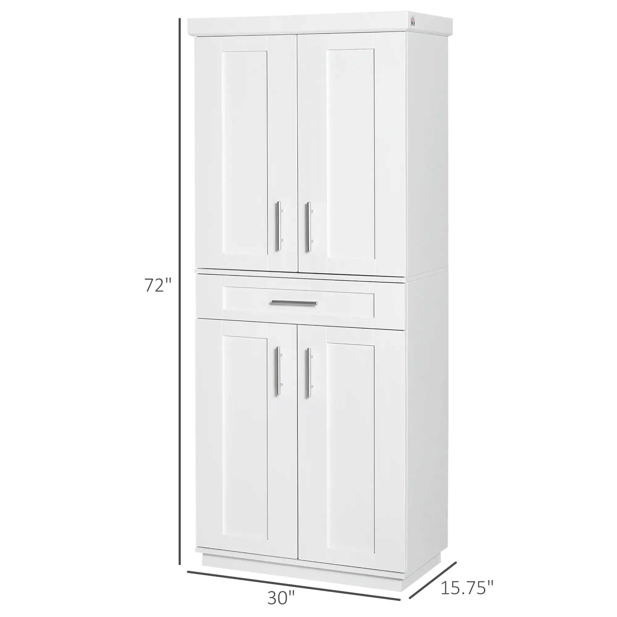 72" Storage Cabinet, Kitchen Pantry with 4 Doors, Drawer, 3 Shelves, White - Image 3