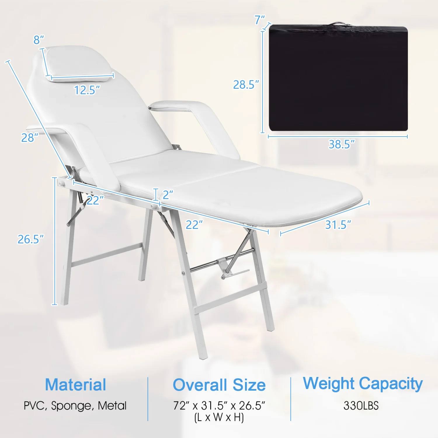73 Inch Adjustable Massage Table, Backrest, Footrest - Image 4