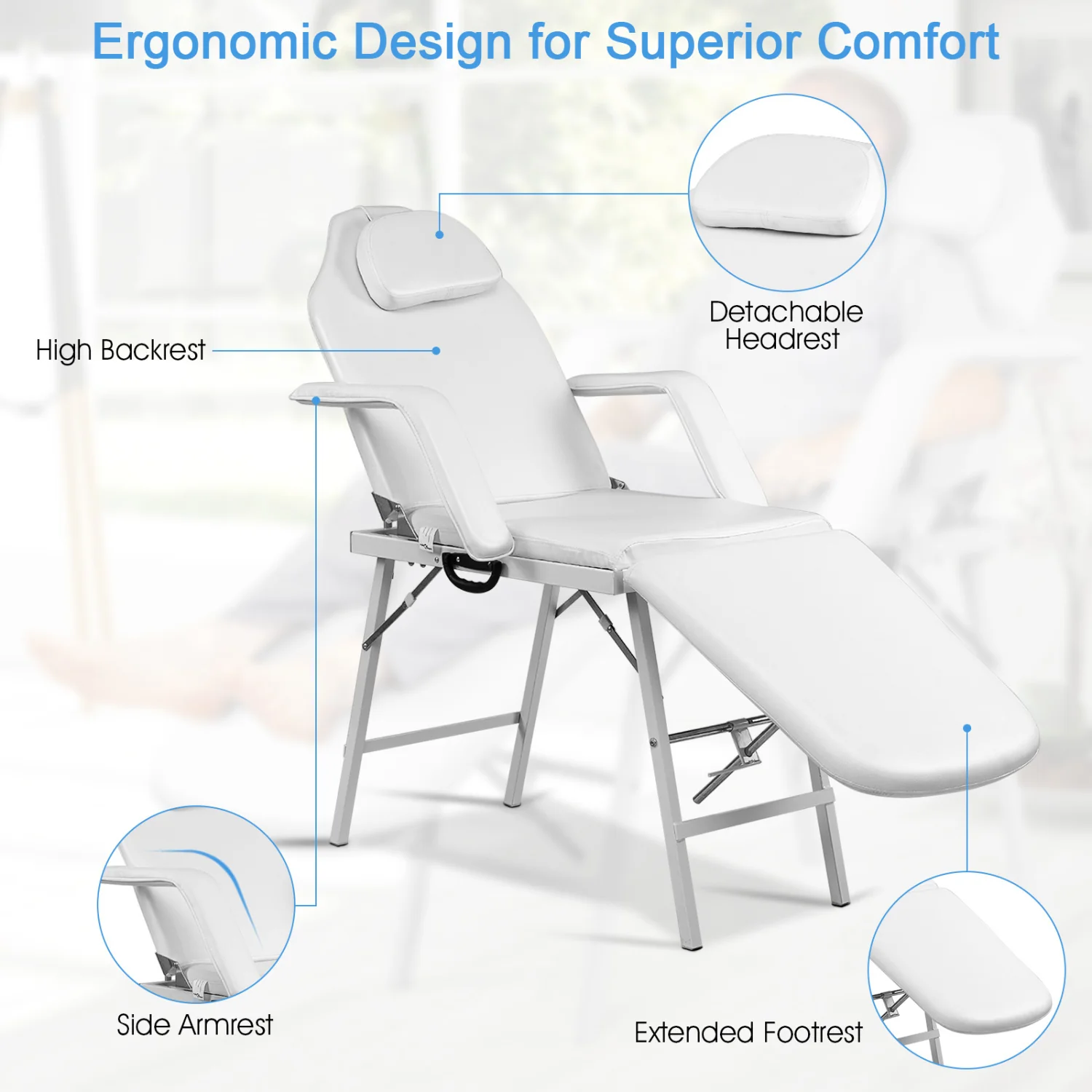 73 Inch Adjustable Massage Table, Backrest, Footrest - Image 9