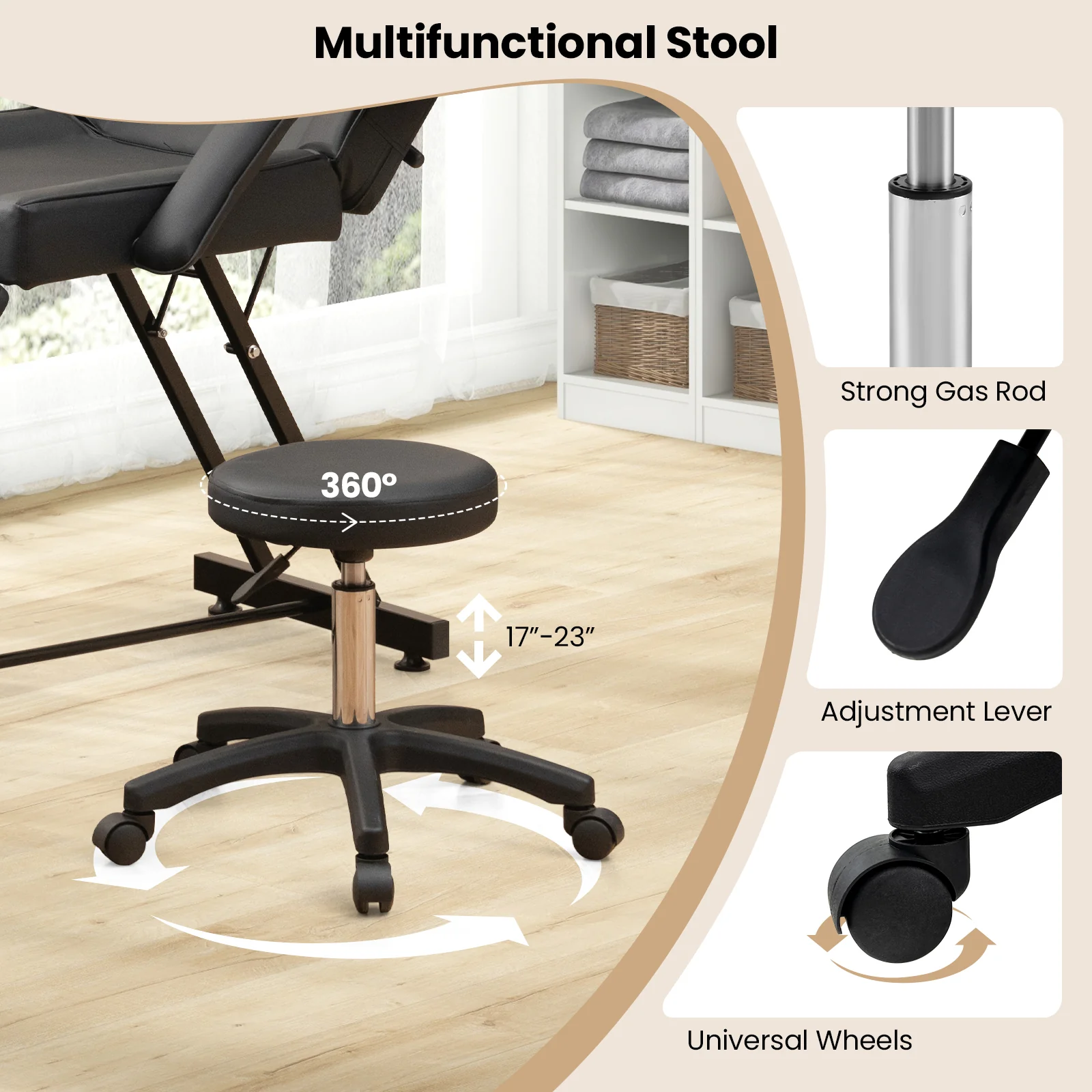 73 Inch Facial Chair Set, Removable Headrest, Detachable Armrests, Black - Image 8