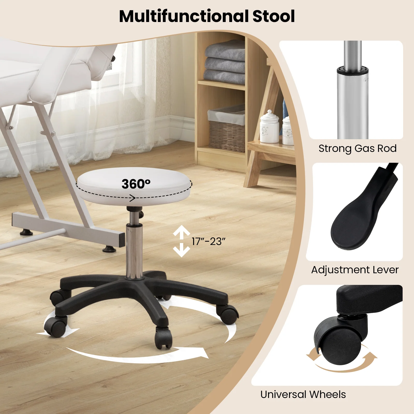73 Inch Facial Chair Set, Removable Headrest, Detachable Armrests, White - Image 9