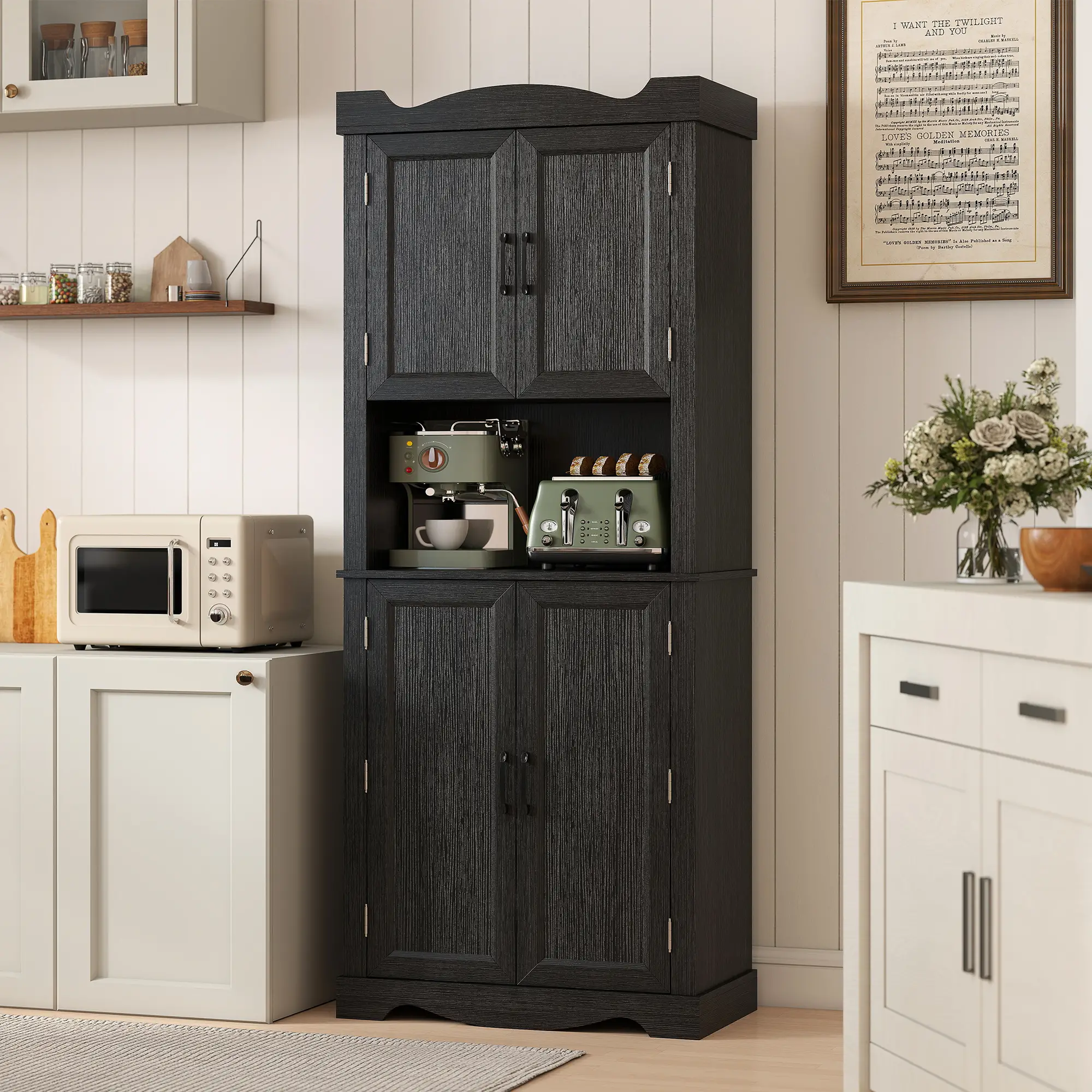 73 Inch Kitchen Pantry Cabinet, Freestanding Hutch, 12 Shelves, Black - Image 10