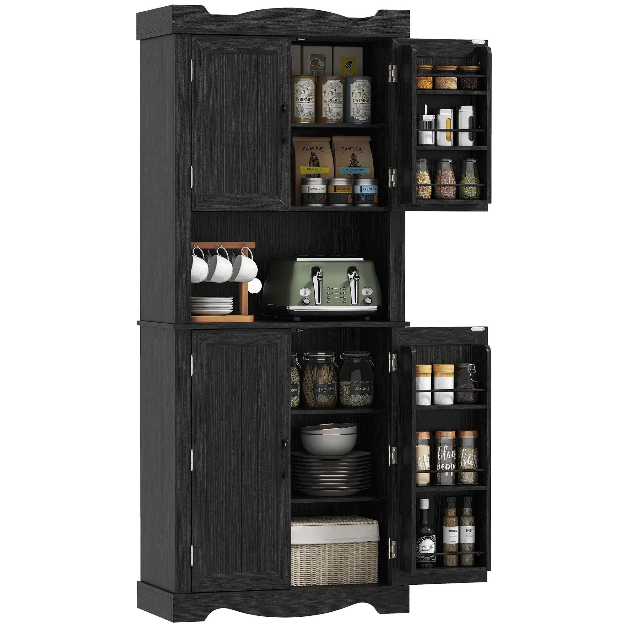 73 Inch Kitchen Pantry Cabinet, Freestanding Hutch, 12 Shelves, Black - Image 11