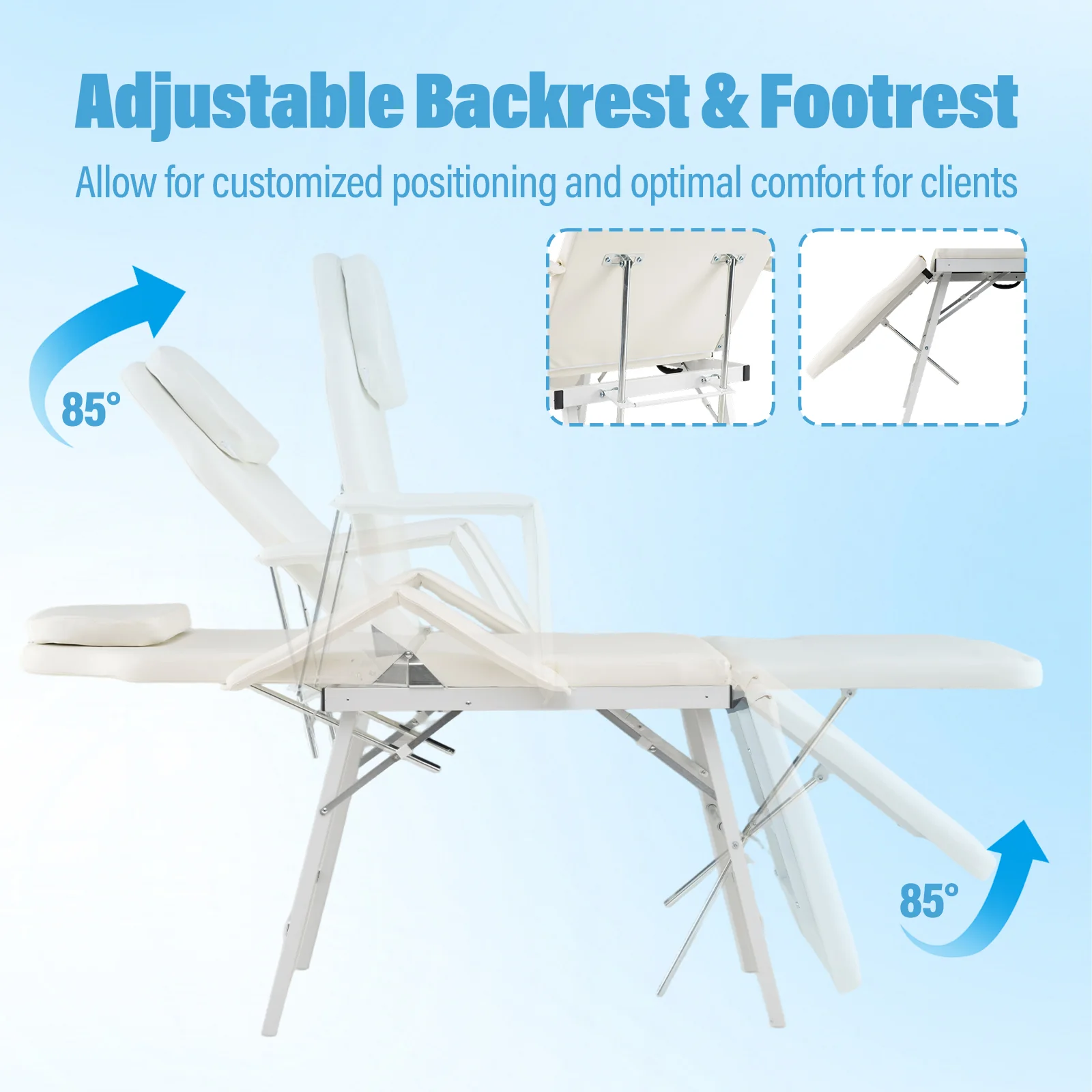73 Inch Portable Tattoo Salon Facial Bed Massage Table, White - Image 3