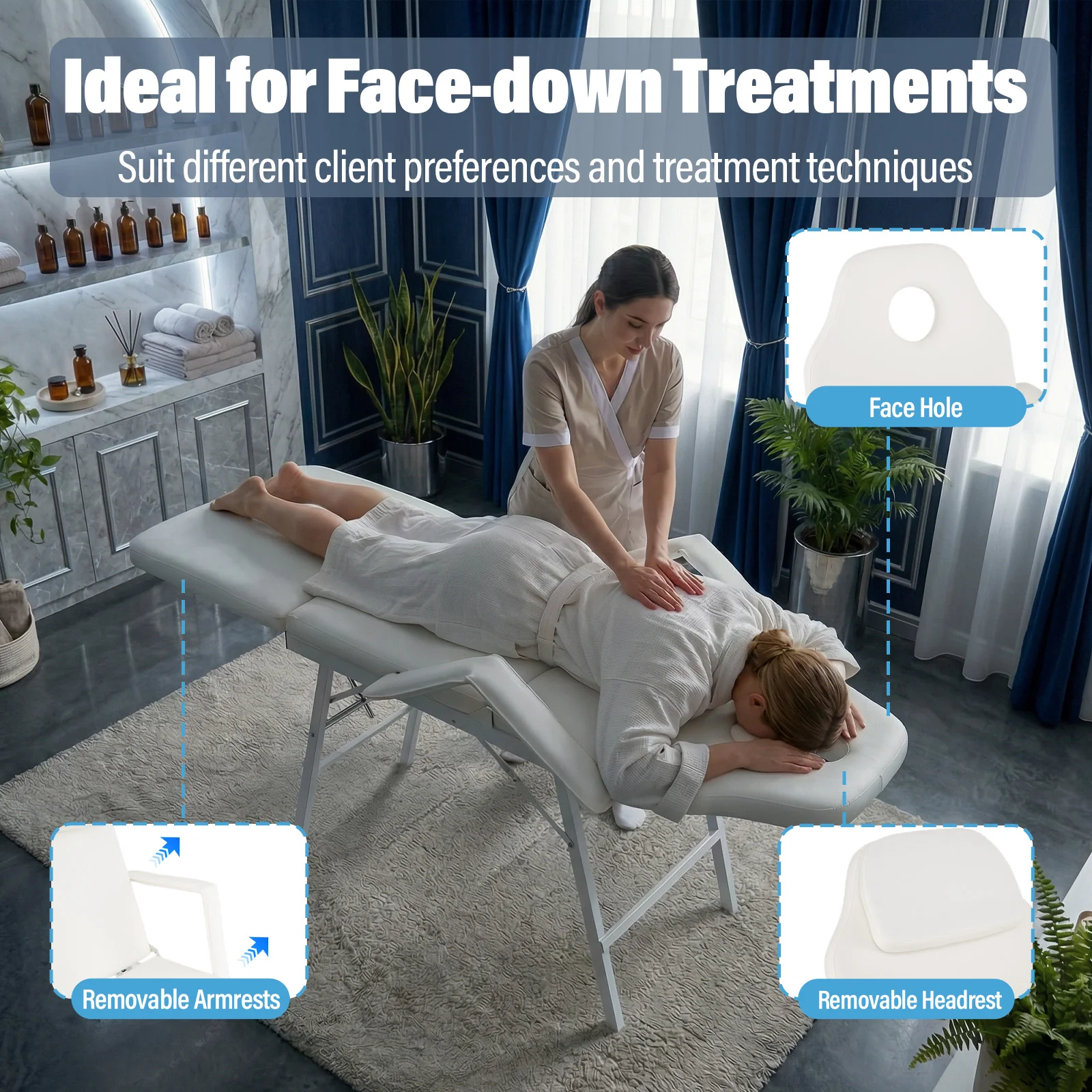 73 Inch Portable Tattoo Salon Facial Bed Massage Table, White - Image 4