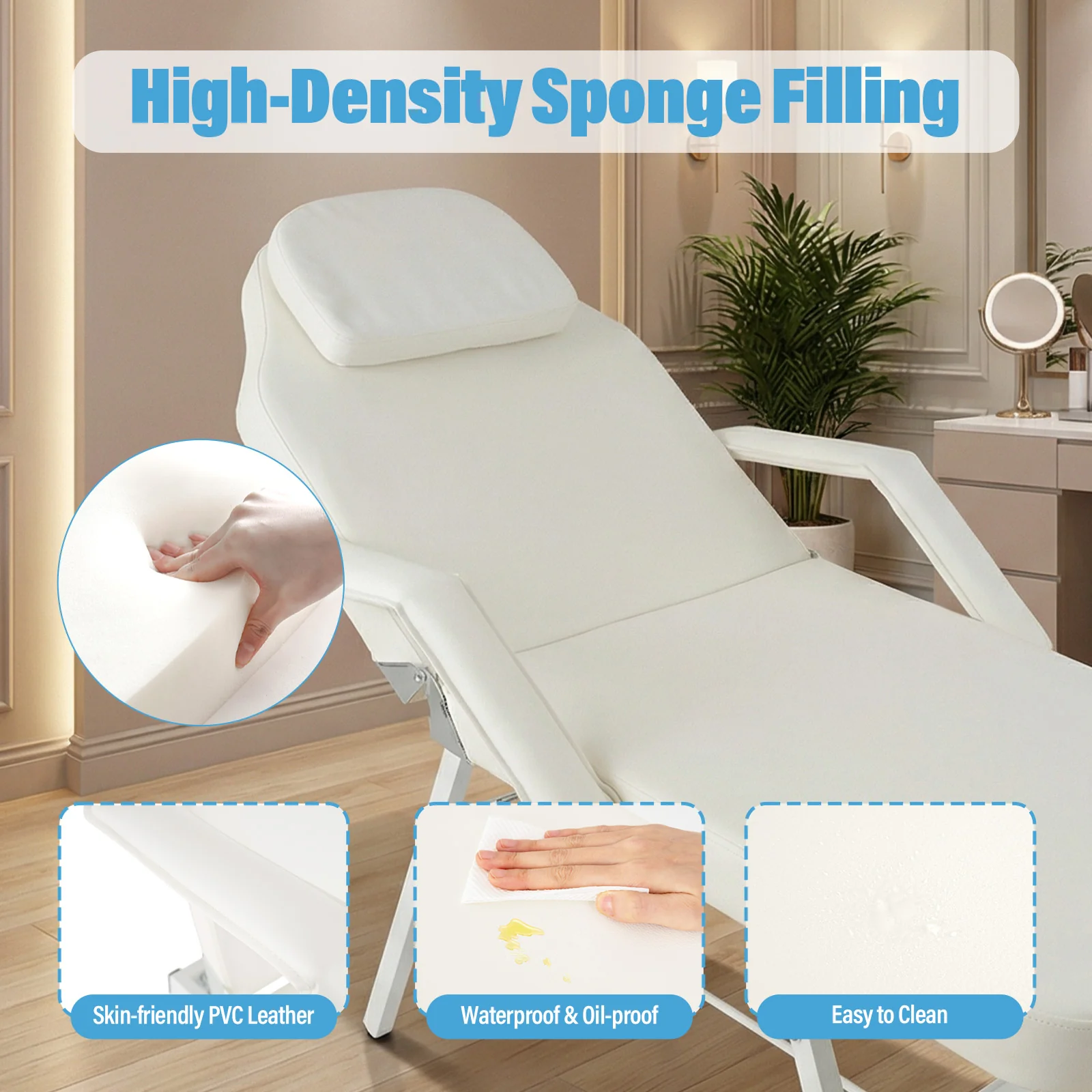 73 Inch Portable Tattoo Salon Facial Bed Massage Table, White - Image 5