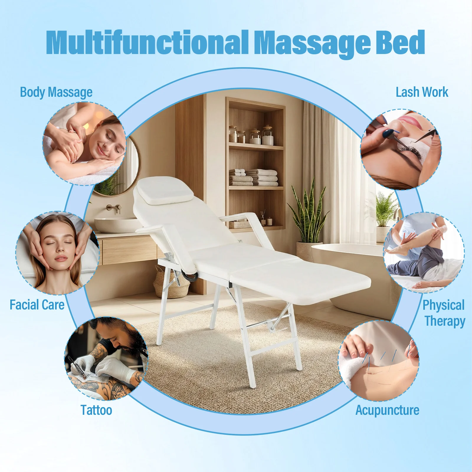 73 Inch Portable Tattoo Salon Facial Bed Massage Table, White - Image 7