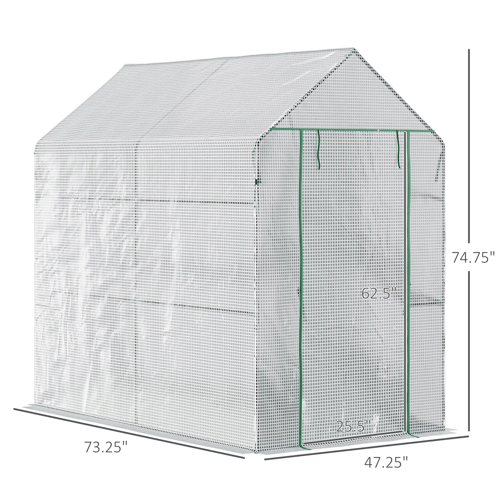73" x 47" x 75" Walk-in Greenhouse, Portable Plant Growth House, White - Image 3