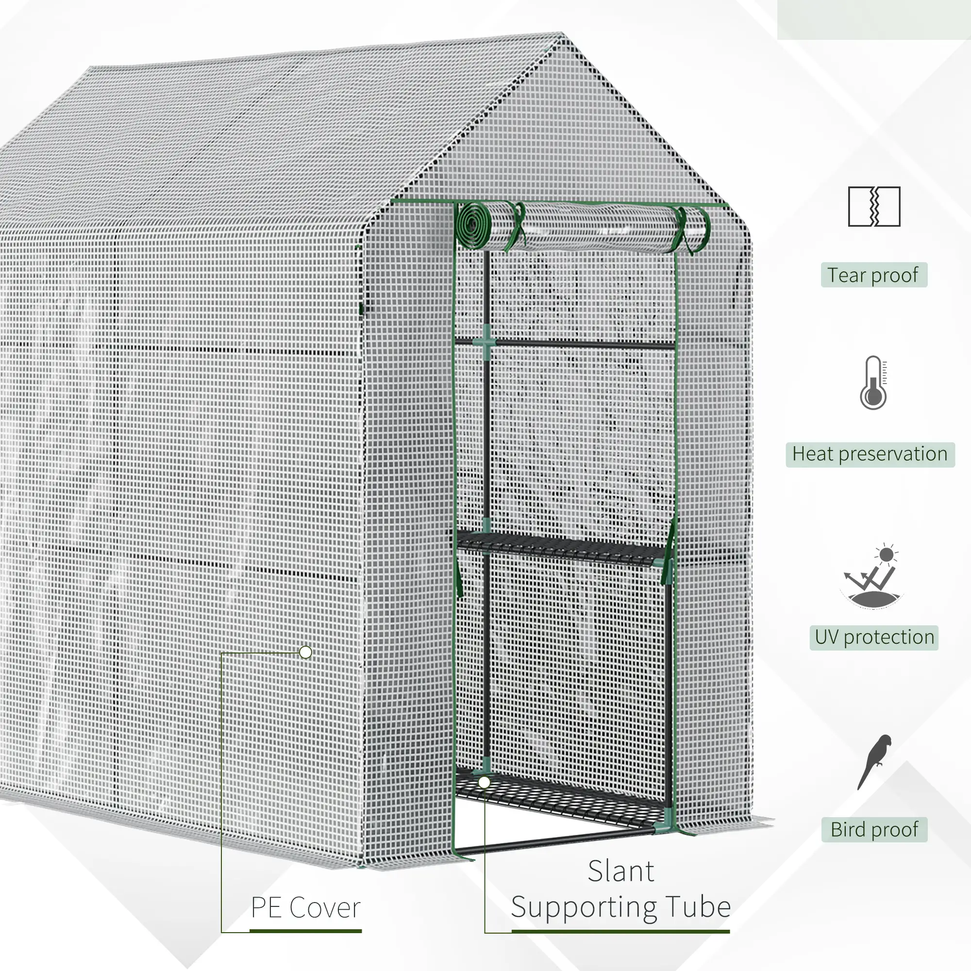 73" x 47" x 75" Walk-in Greenhouse, Portable Plant Growth House, White - Image 4