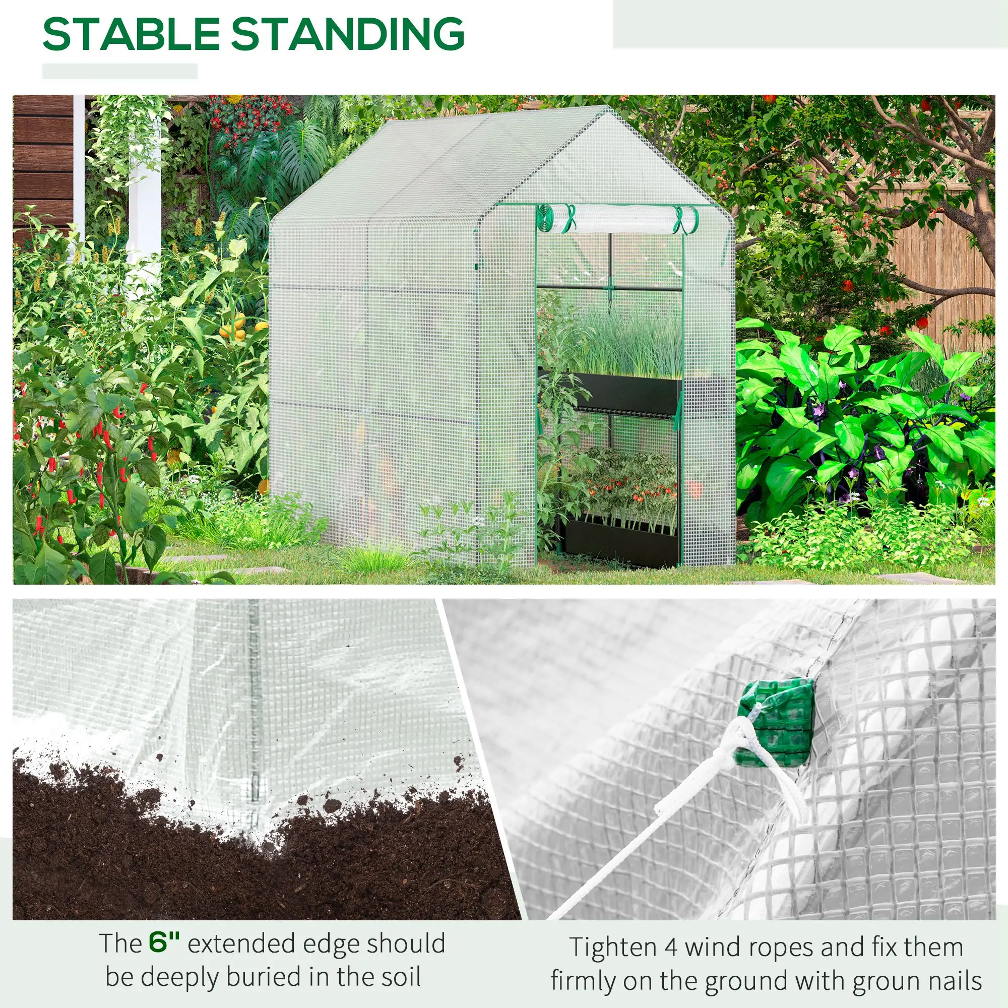 73" x 47" x 75" Walk-in Greenhouse, Portable Plant Growth House, White - Image 6
