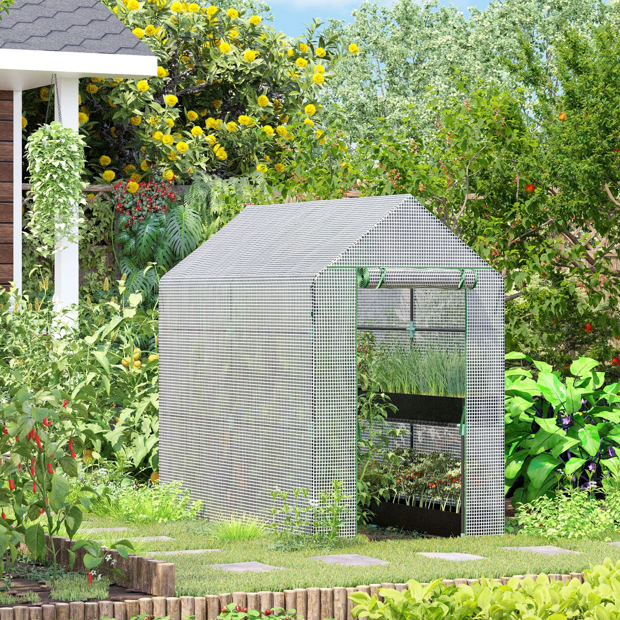 73" x 47" x 75" Walk-in Greenhouse, Portable Plant Growth House, White - Image 7