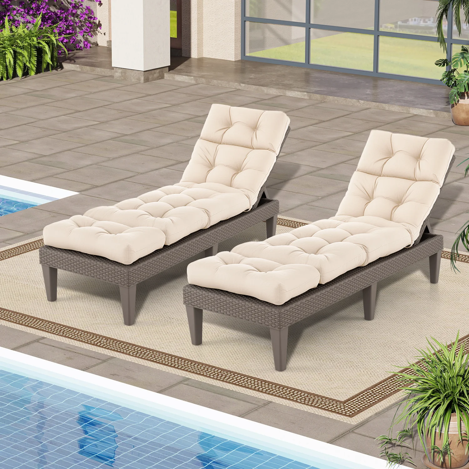73"X22" Outdoor Lounge Chaise Cushion, High Back, Beige - Image 2