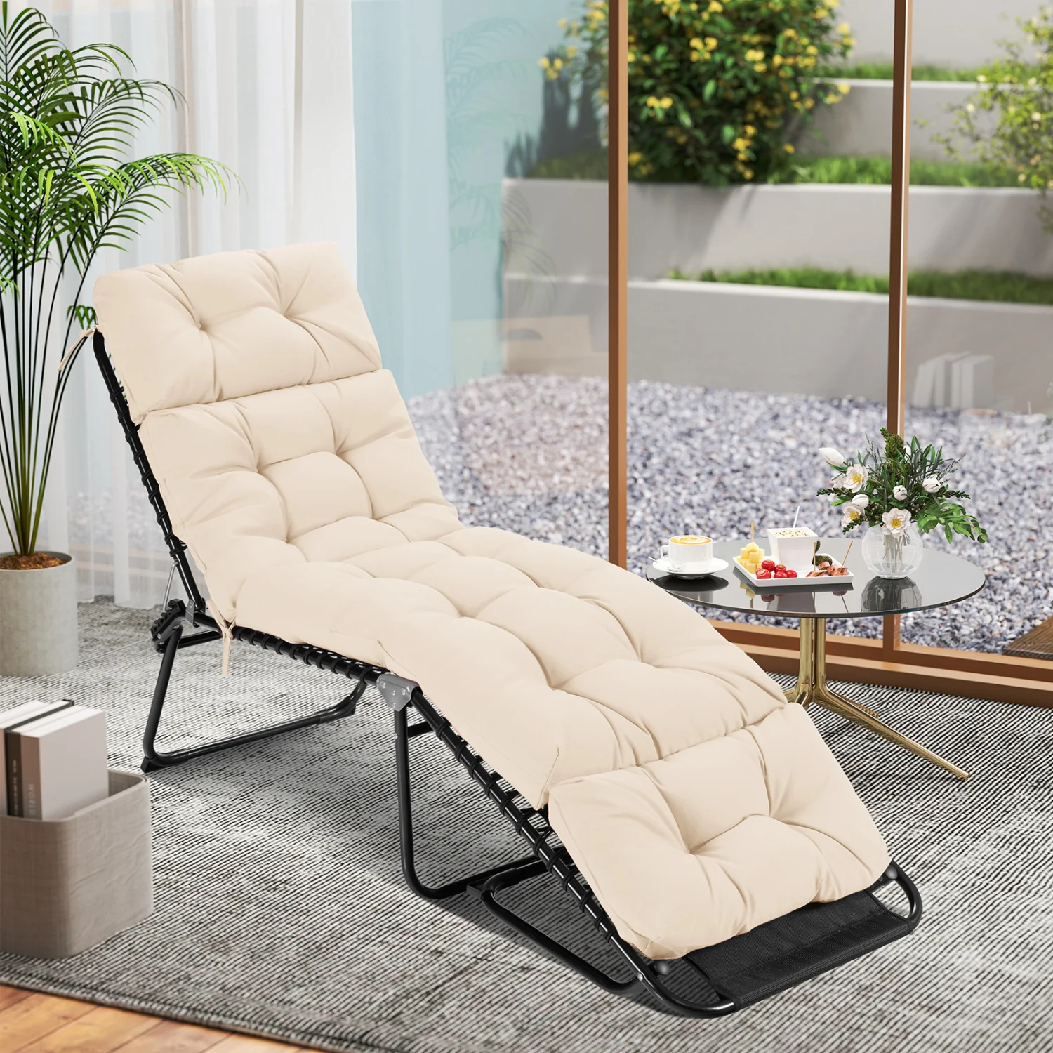 73"X22" Outdoor Lounge Chaise Cushion, High Back, Beige - Image 3
