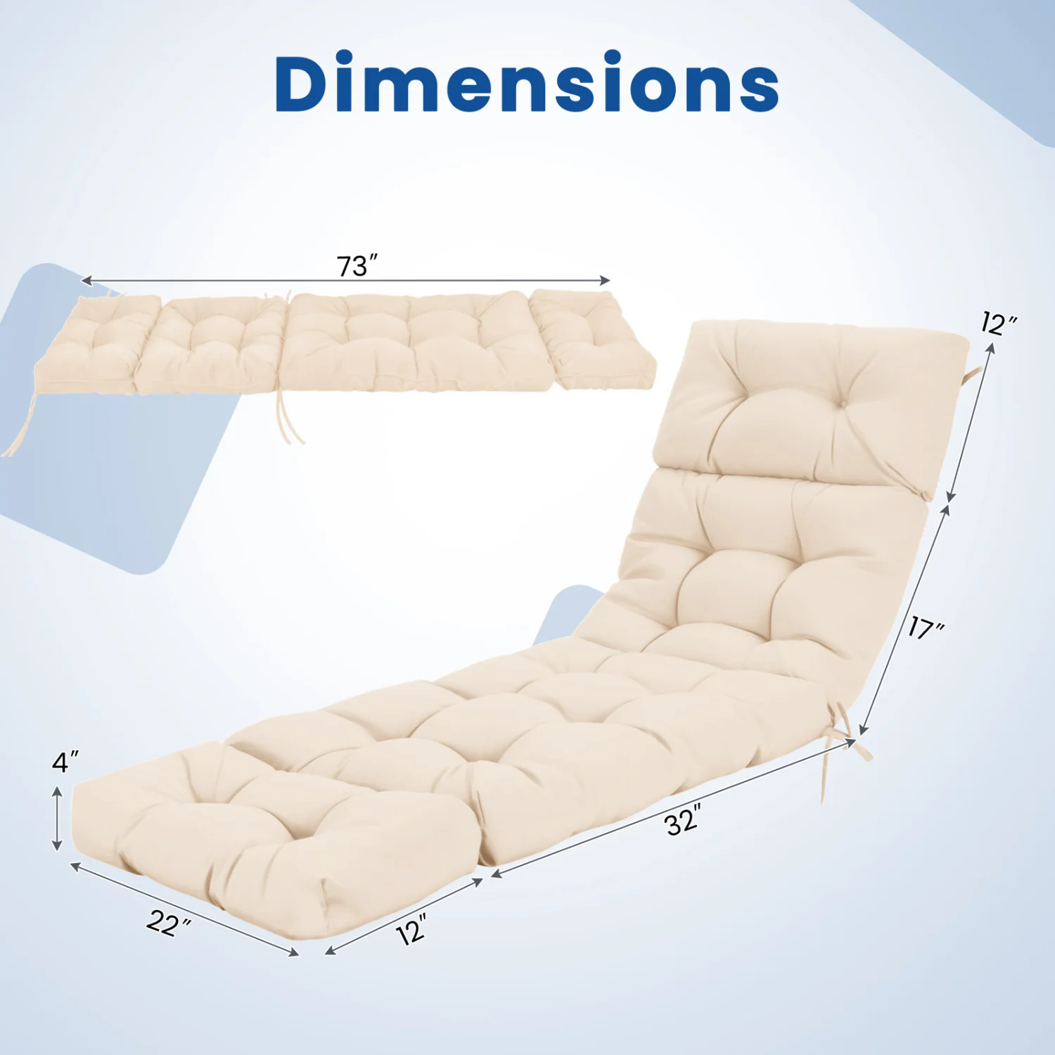 73"X22" Outdoor Lounge Chaise Cushion, High Back, Beige - Image 5