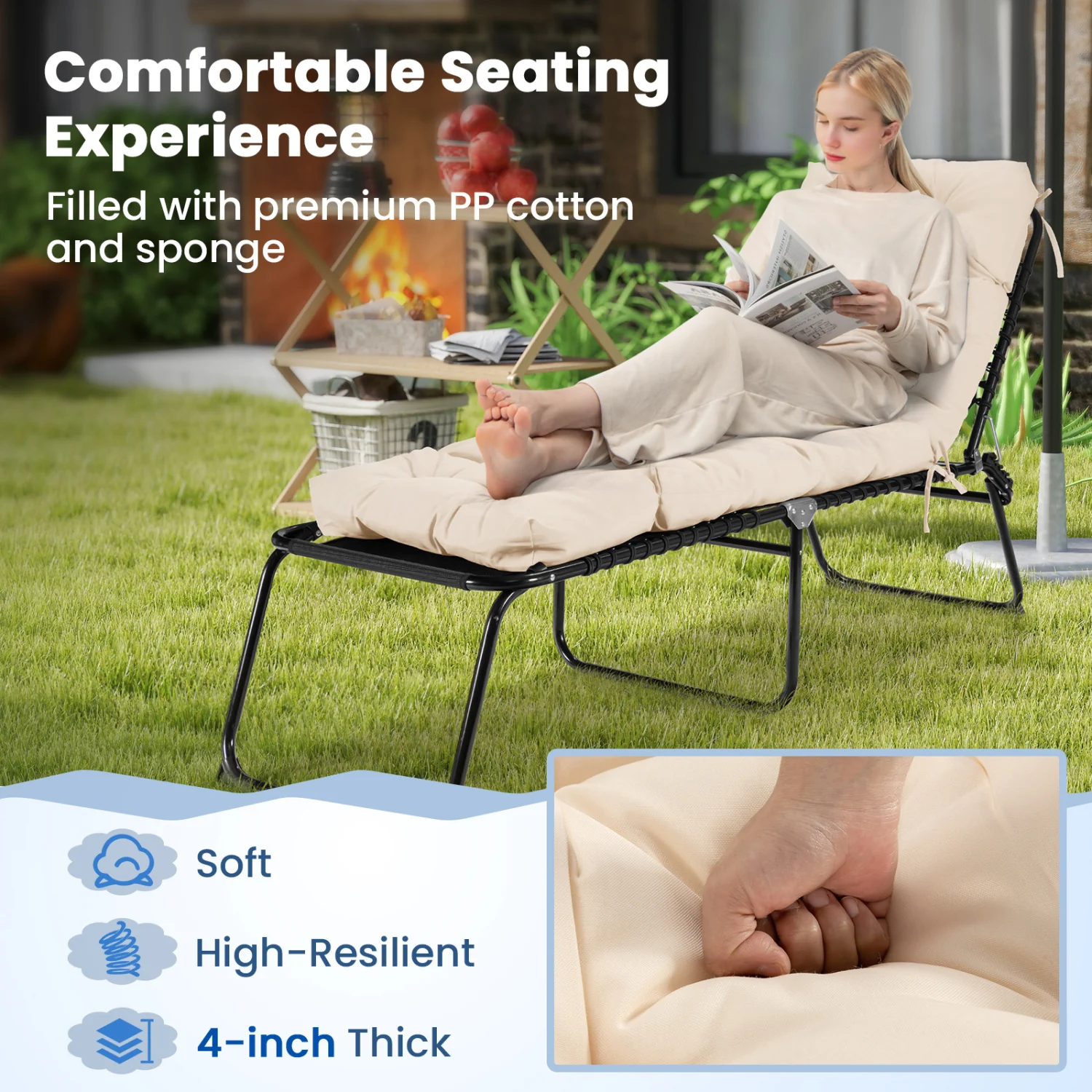 73"X22" Outdoor Lounge Chaise Cushion, High Back, Beige - Image 7