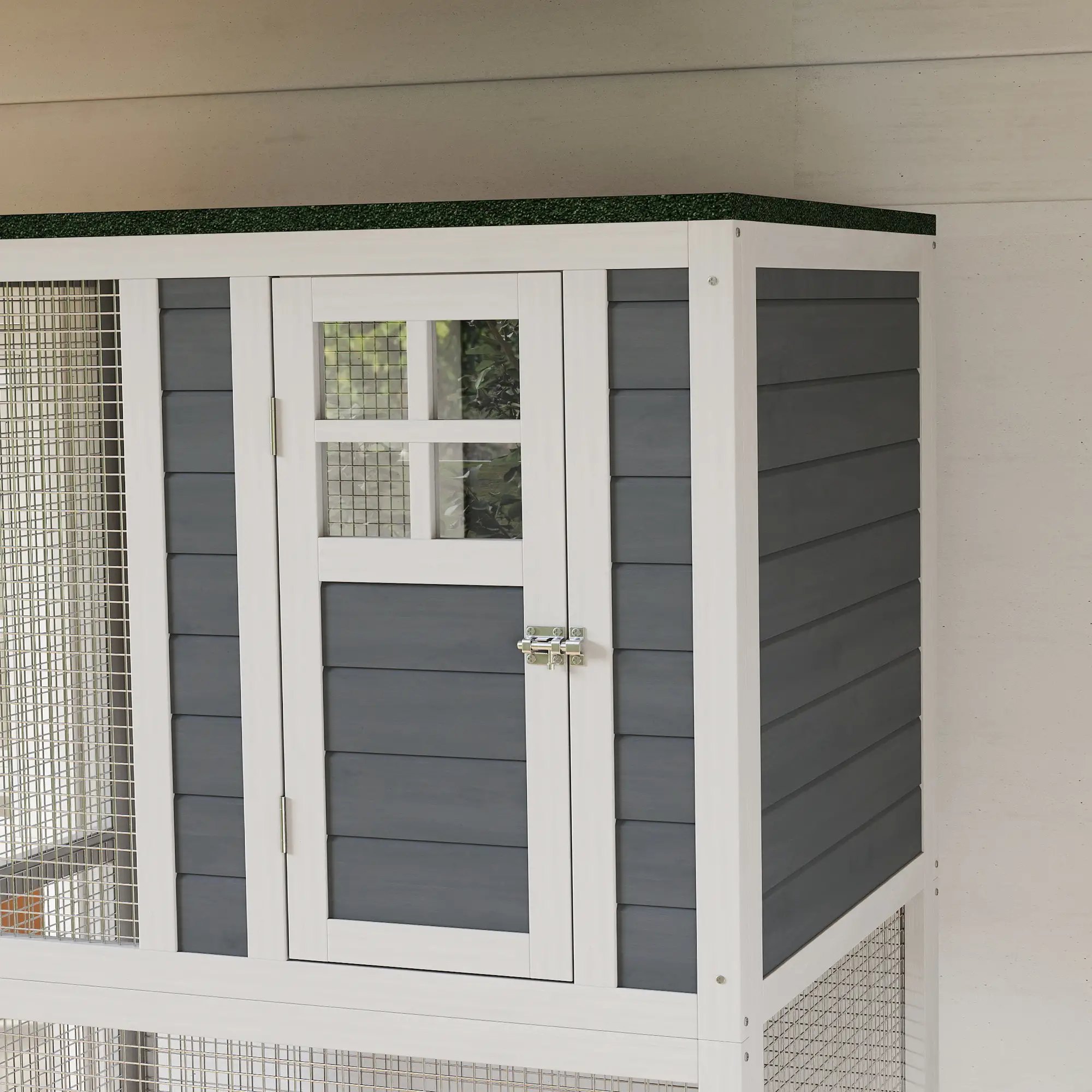 74" Wooden Outdoor Cat House, Weatherproof, Wheeled, High Weight Capacity, White - Image 10