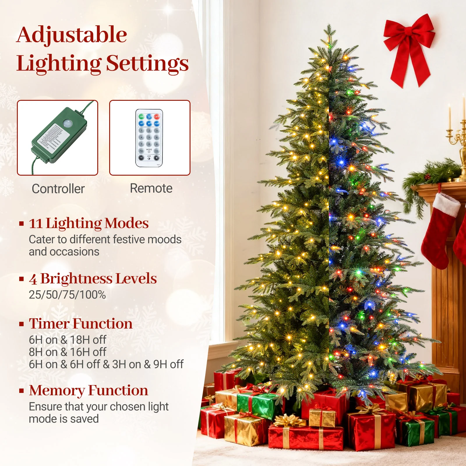 7.5 Feet Pre-Lit Artificial Christmas Tree Hinged Xmas Tree with LED Lights - Image 10