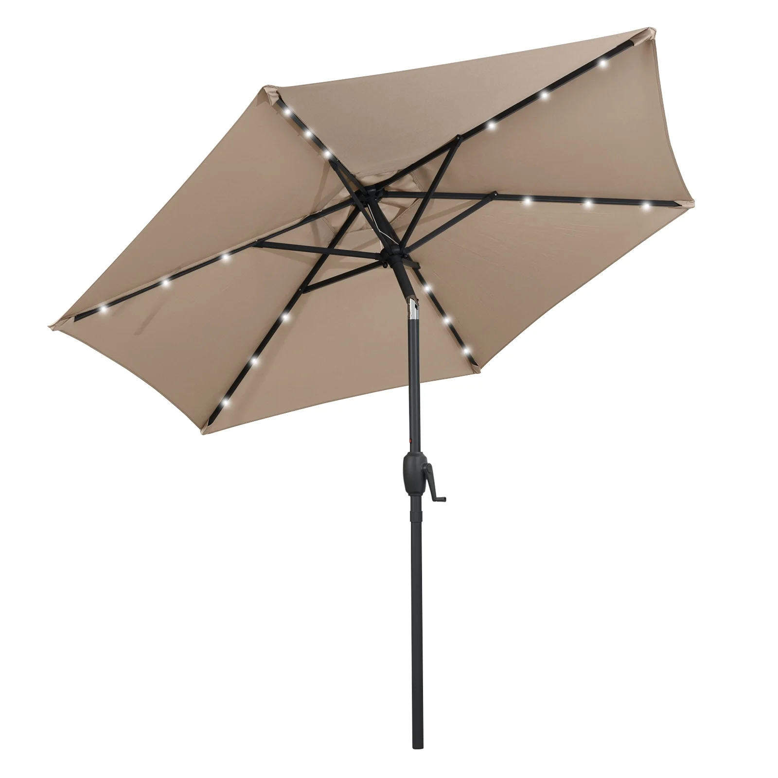 7.5 Feet Solar Powered Patio Umbrella with LED Lights and Crank Handle, Tan - Image 5