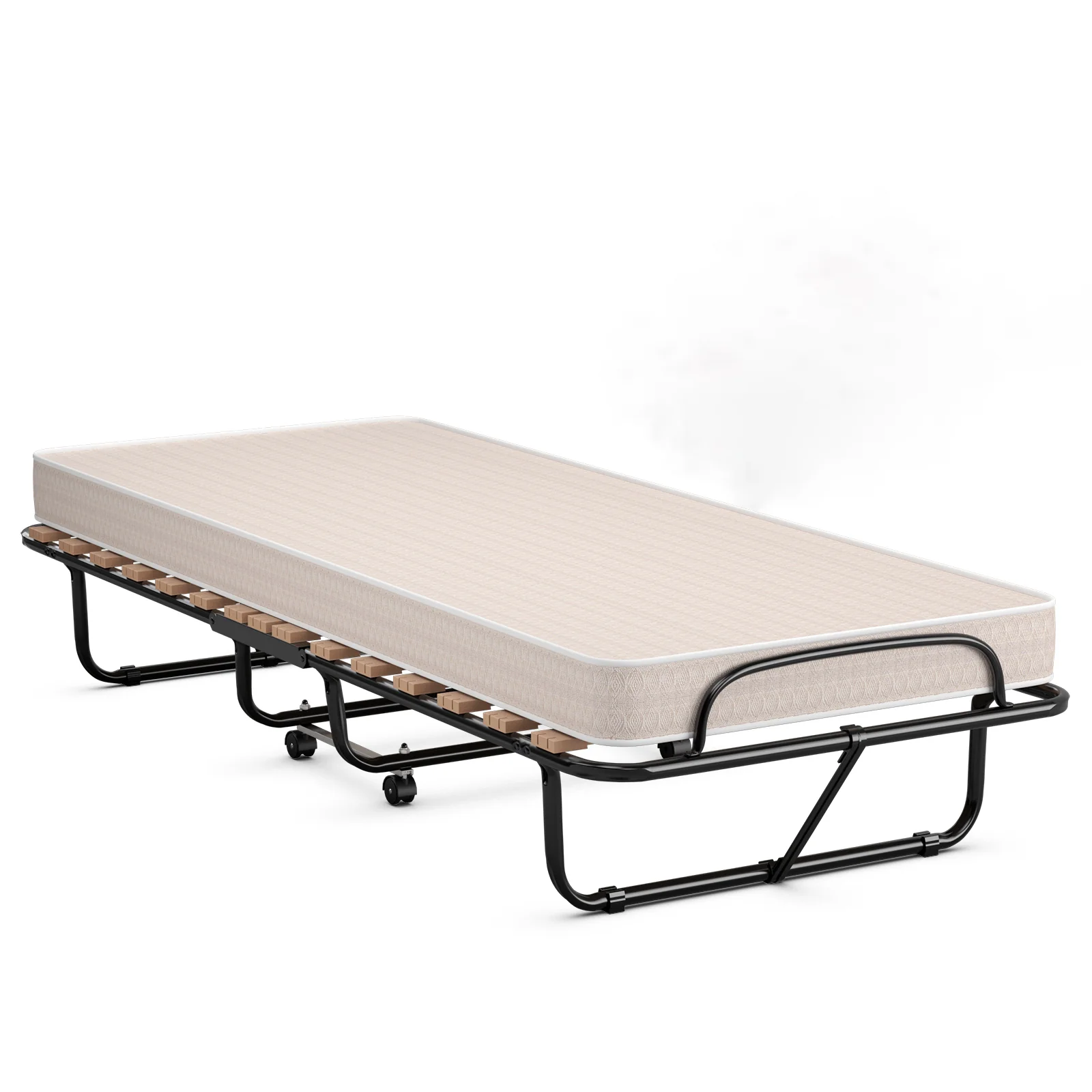 75 x 31.5 Inch Folding Guest Bed, Memory Foam Mattress, Black and Beige - Image 4