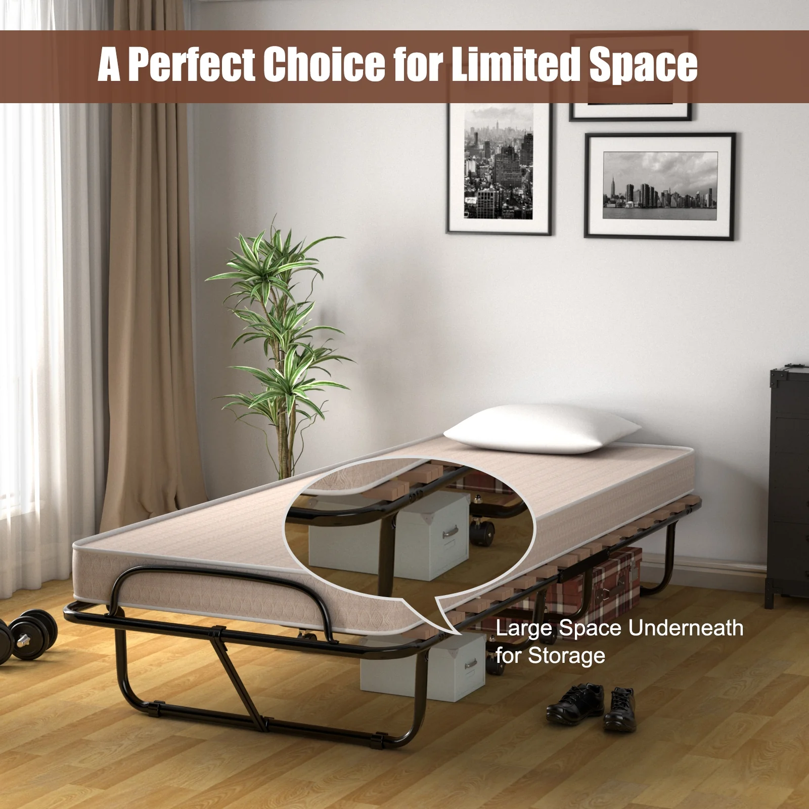 75 x 31.5 Inch Folding Guest Bed, Memory Foam Mattress, Black and Beige - Image 9