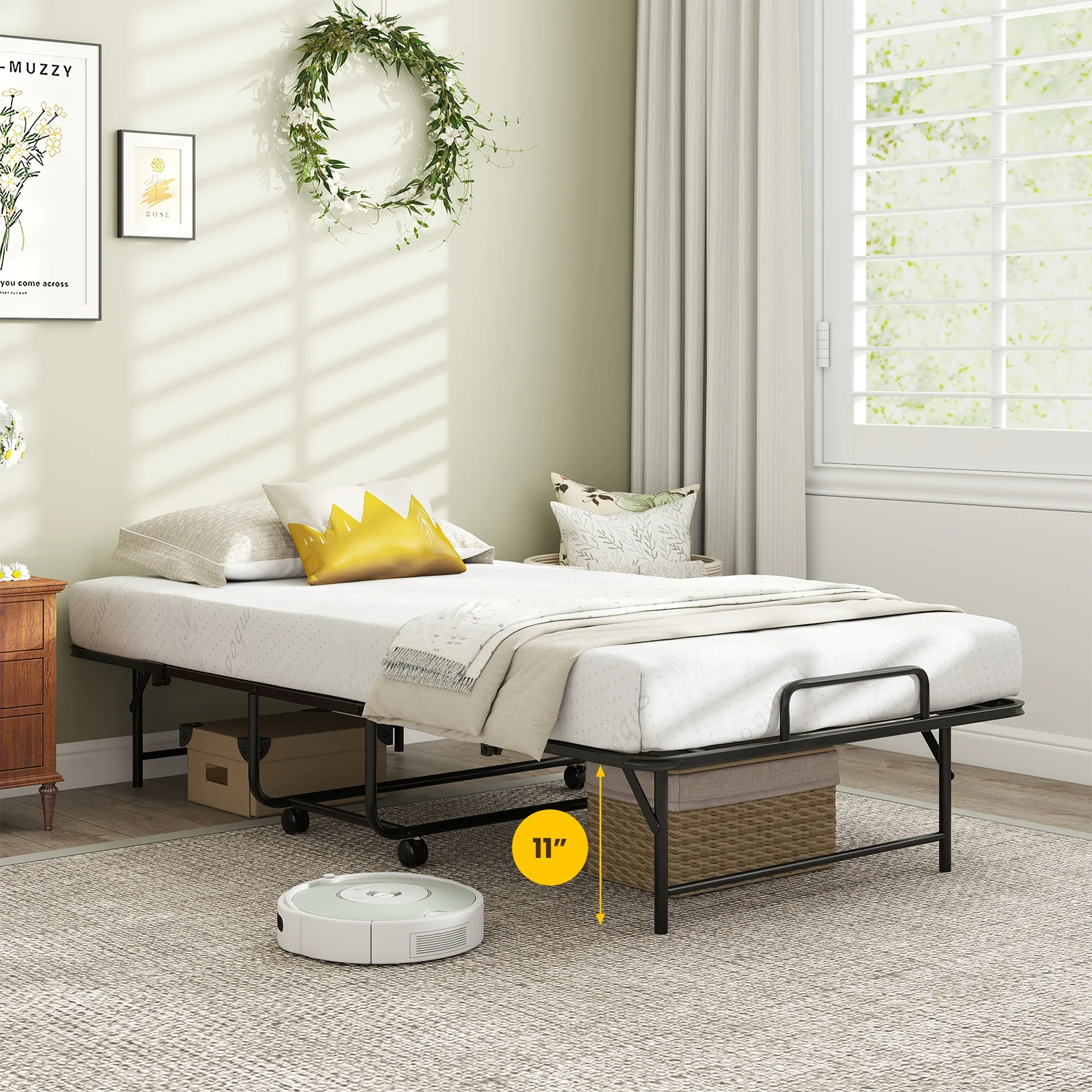 75 x 38 Inch Twin Size Folding Bed With Mattress, Rolling Guest Bed - Image 7