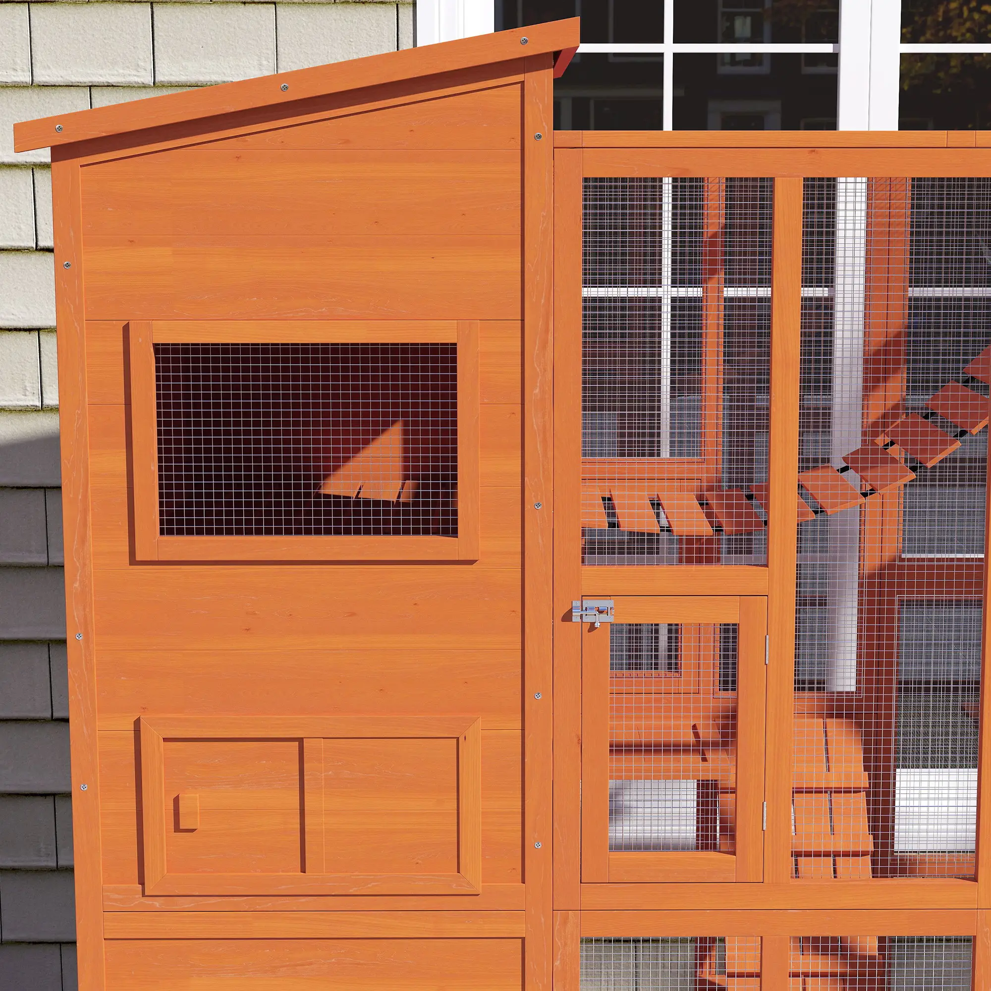 76" Catio Outdoor Cat Enclosure, Condo, Platforms, Ladder, Ramps, Hammock, Orange - Image 10