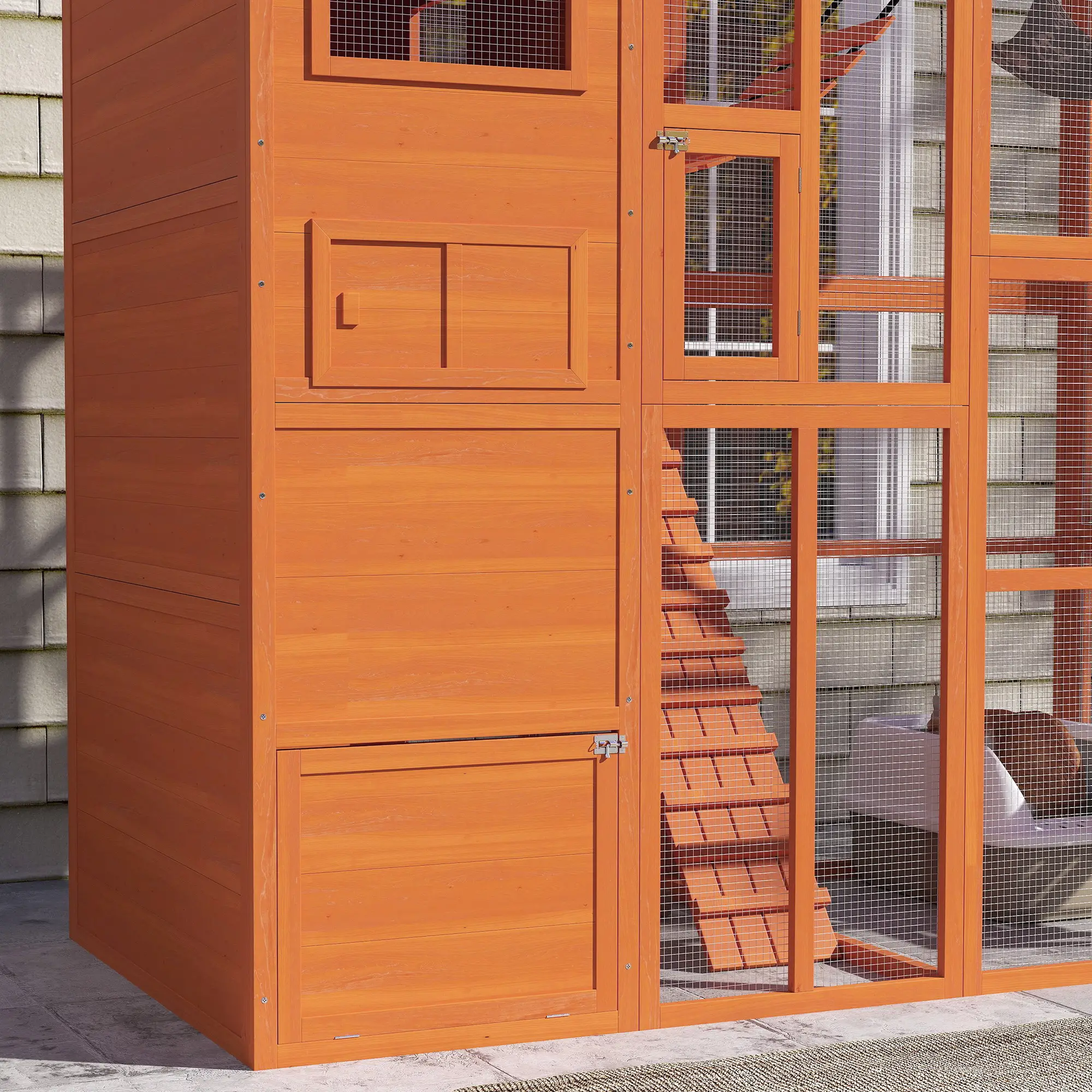 76" Catio Outdoor Cat Enclosure, Condo, Platforms, Ladder, Ramps, Hammock, Orange - Image 7